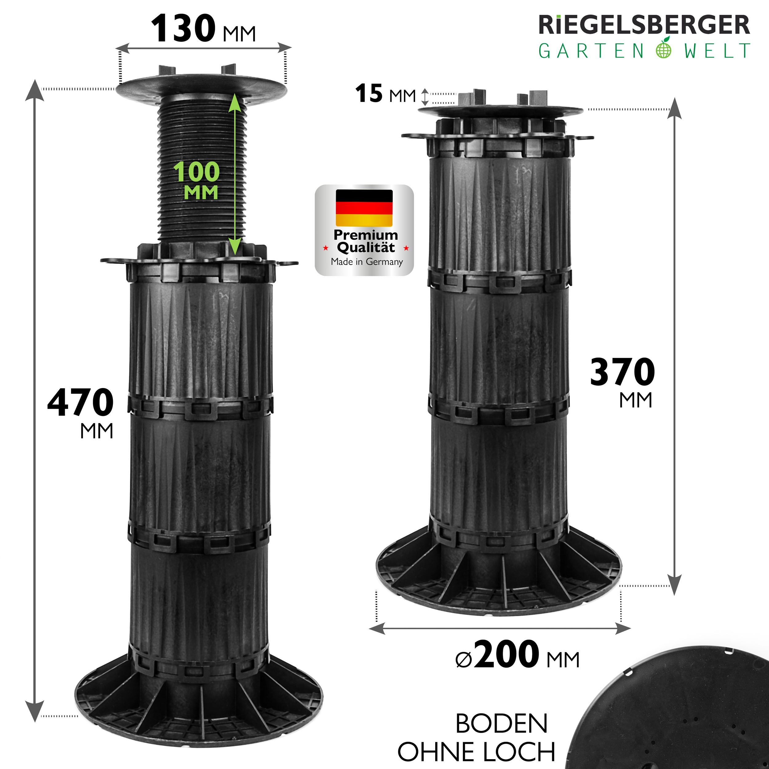 3_Size_370-470B7T0VJI6hTyjX 1 Karton Plattenlager Premium für Stein Beton Keramikplatten Terrassenlager Stelzlager Stellfuß
