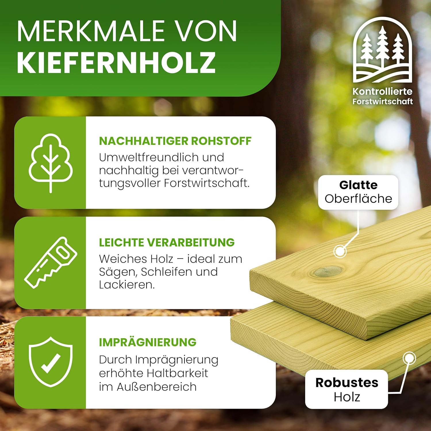 Zaunlatte Kiefer imprägniert Typ F 20x90 mm 60 cm