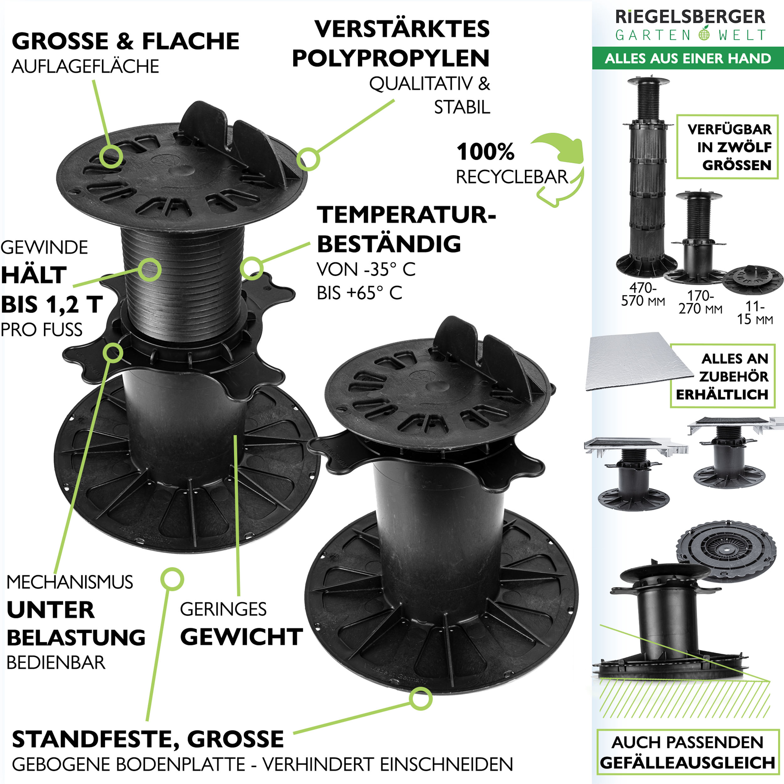 5_Features_170-2709TX8u7wq99RIL 1 Karton Balkenlager PREMIUM Stelzlager für Holz WPC ALU - volle Verpackungseinheit