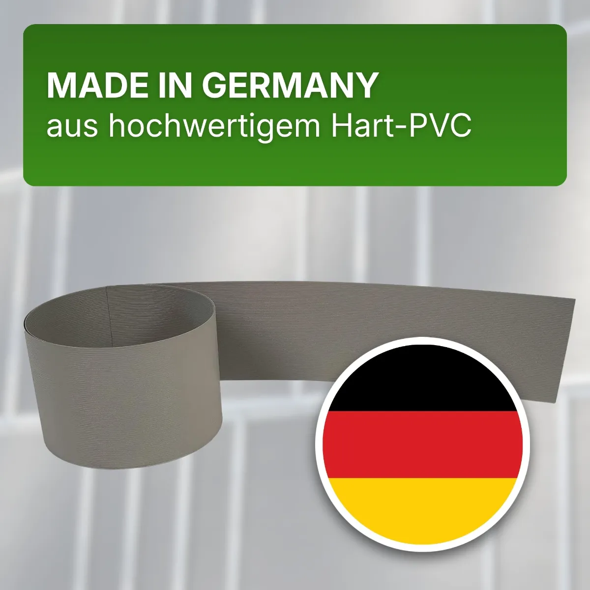Hart-PVC Sichtschutzstreifen steingrau 2525×190×1,35 mm Doppelstabmatten