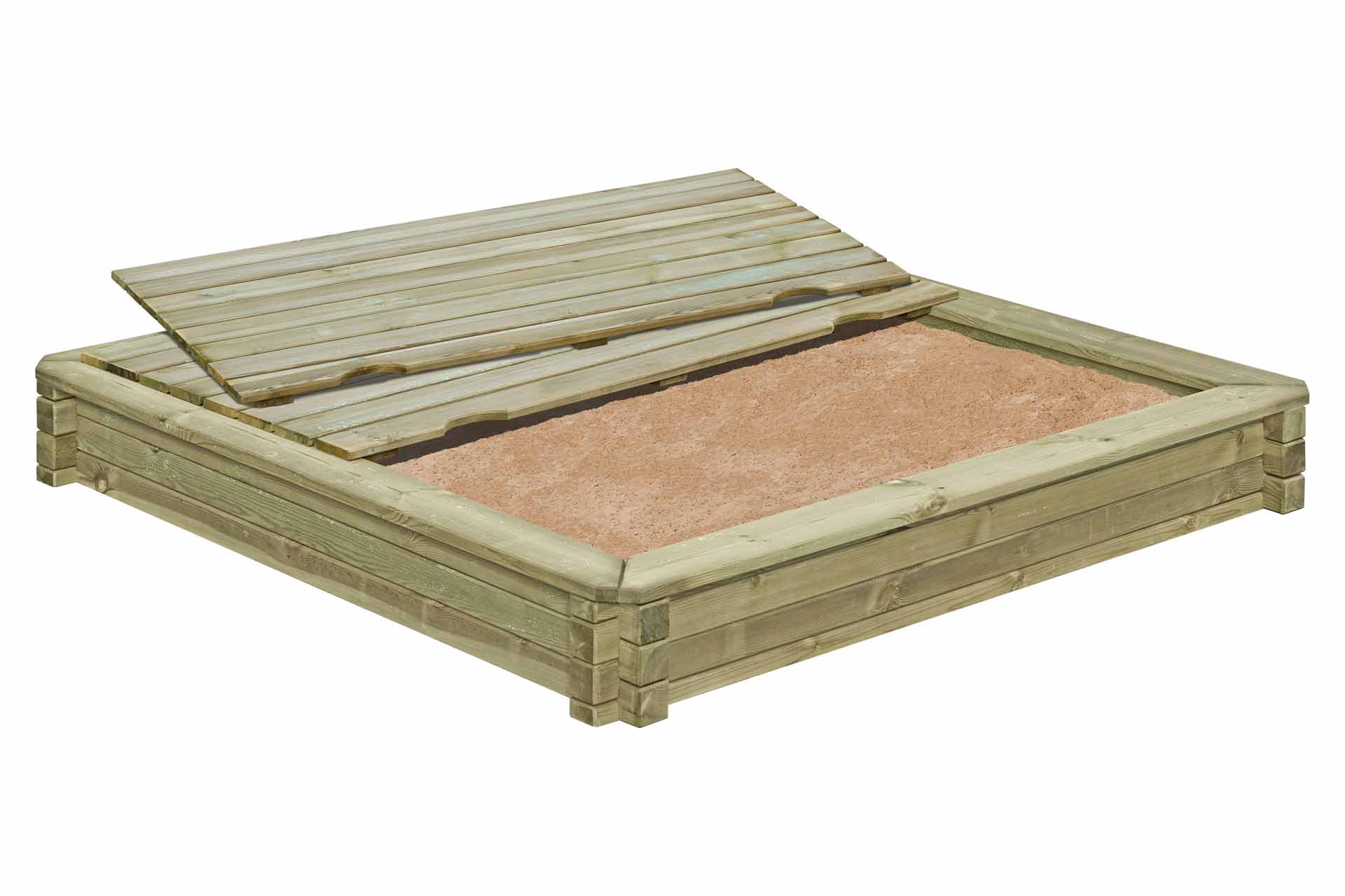 67066-67044-W2 Sandkasten 180x180 cm mit Deckel aus Kantholz 7x7 cm TÜV geprüft