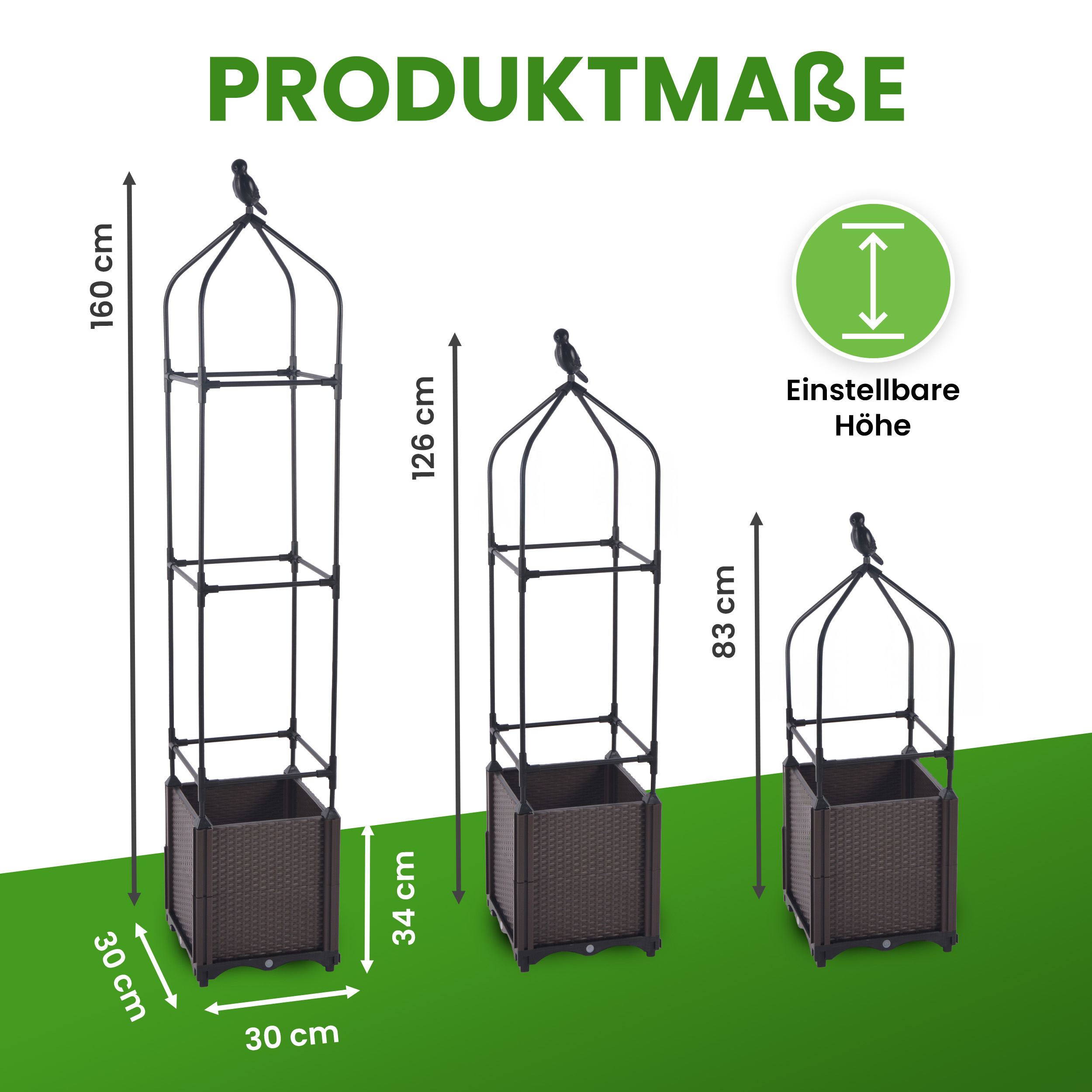 Blumenkasten Set mit Rankhilfe 3 Ebenen 30x30xH160 cm Pflanzgefäß für Garten Terrasse Blumenkasten Set mit Rankhilfe 3 Ebenen 30x30xH160 cm Pflanzgefäß für Garten Terrasse