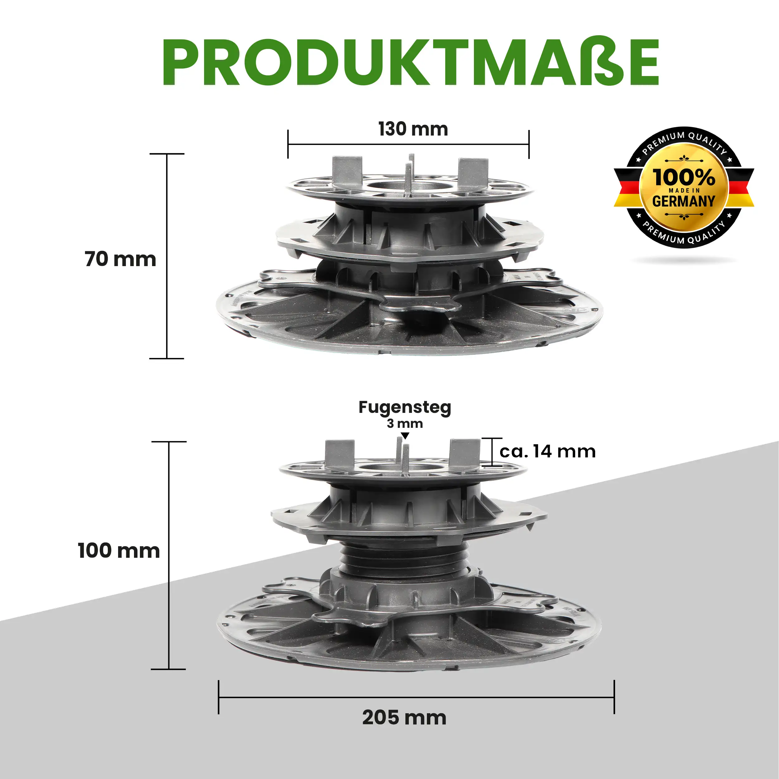 Plattenlager Premium justierbar mit Gefälleausgleich bis zu 5 % für Stein Beton Keramikplatten Plattenlager Premium justierbar mit Gefälleausgleich bis zu 5 % für Stein Beton Keramikplatten