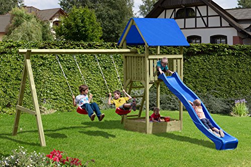 Spielanlage_Lucia Spielturm mit Schaukelanbau Lucia 410x190xH296 cm Kinderschaukel Doppelschaukel TÜV geprüft