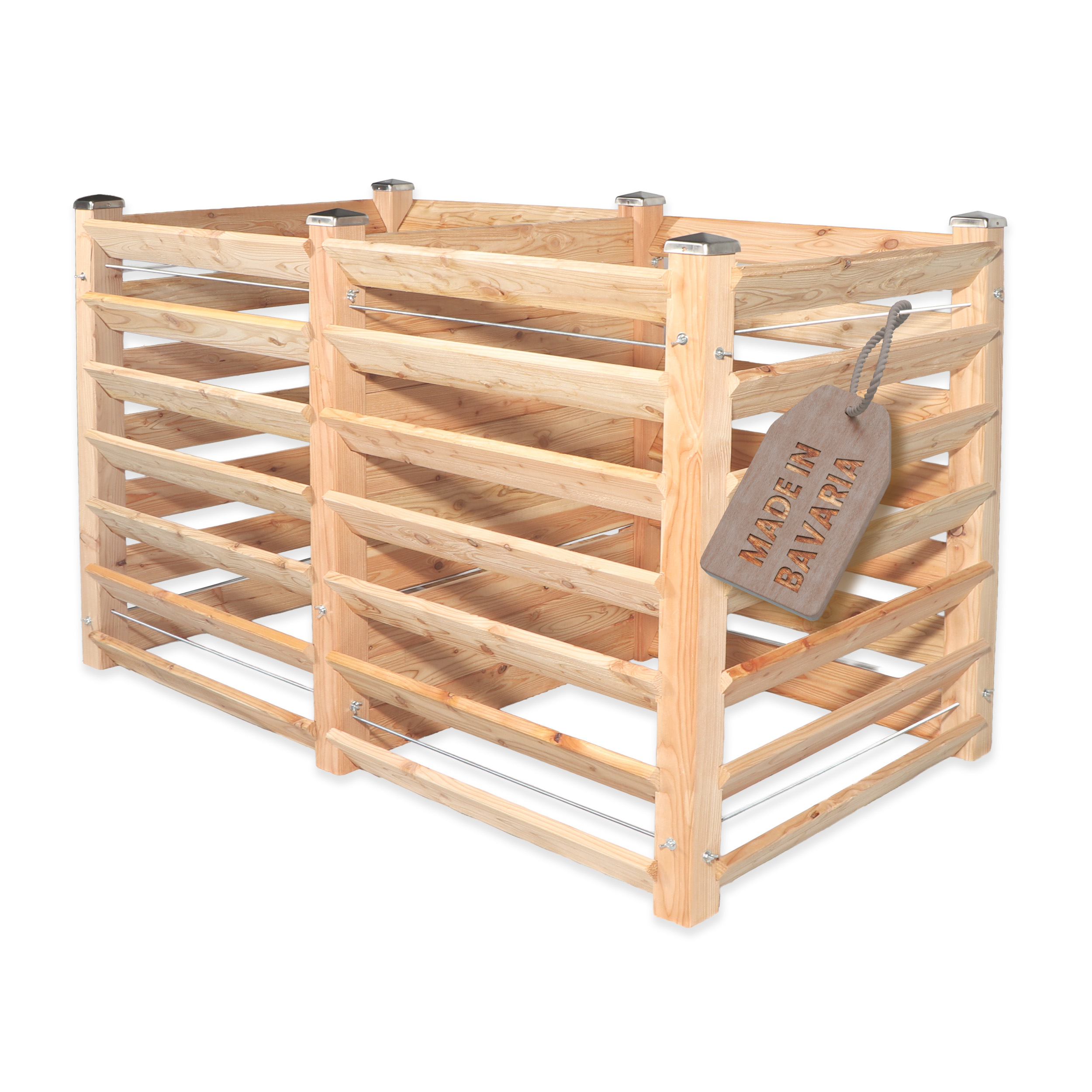 Moderner Komposter Duo 120x233xH100 cm aus Lärchenholz Massivholz Steckkomposter Kompostsilo Holzkomposter