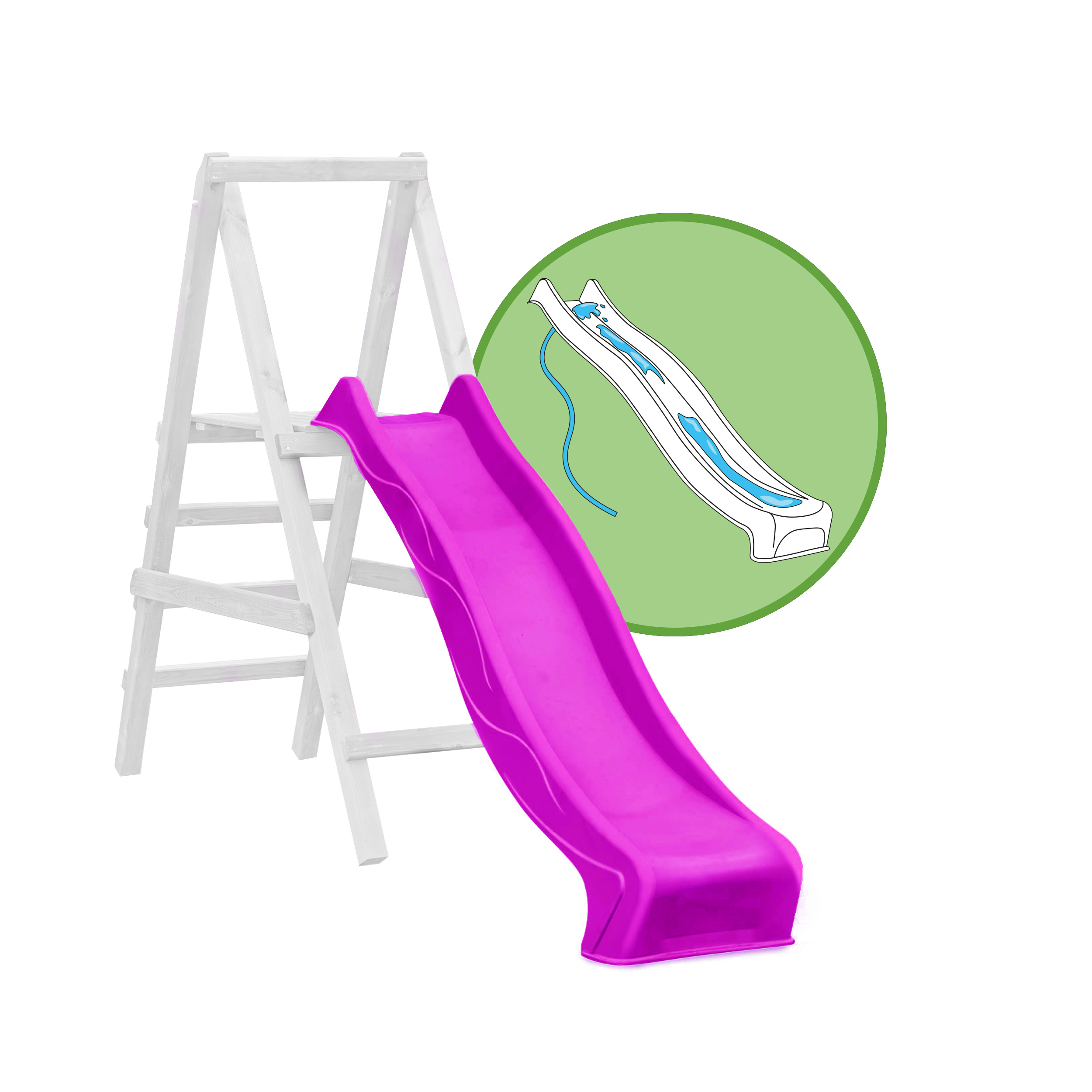 Wellenrutsche 290 cm mit Wasseranschluss Anbaurutsche für Podesthöhe 150 cm für Spielturm oder Schaukel