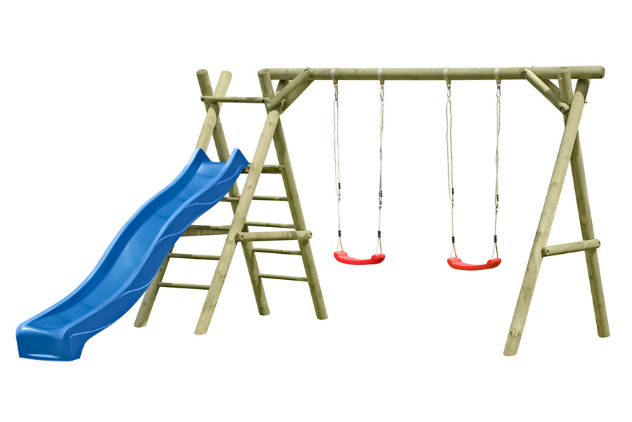 B-Ware Classic Schaukelgestell 310x190x220 cm Kiefer KDI Doppelschaukel mit Kletterleiter Podest und Rutsche 290 cm blau B-Ware Classic Schaukelgestell 310x190x220 cm Kiefer KDI Doppelschaukel mit Kletterleiter Podest und Rutsche 290 cm blau