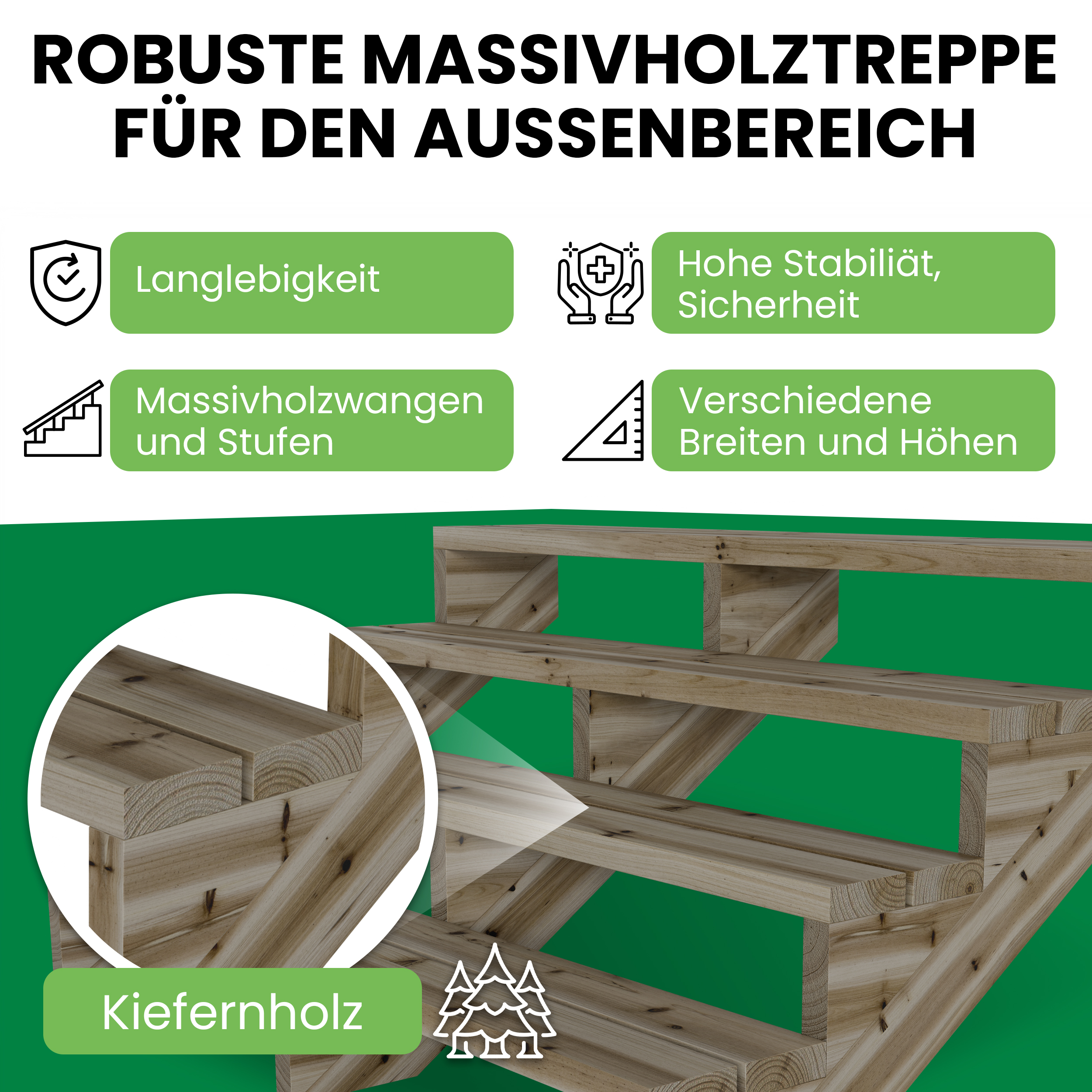 Terrassentreppe Kiefer kesseldruckimprägniert Treppe mit Stufen Wangentreppe Breite