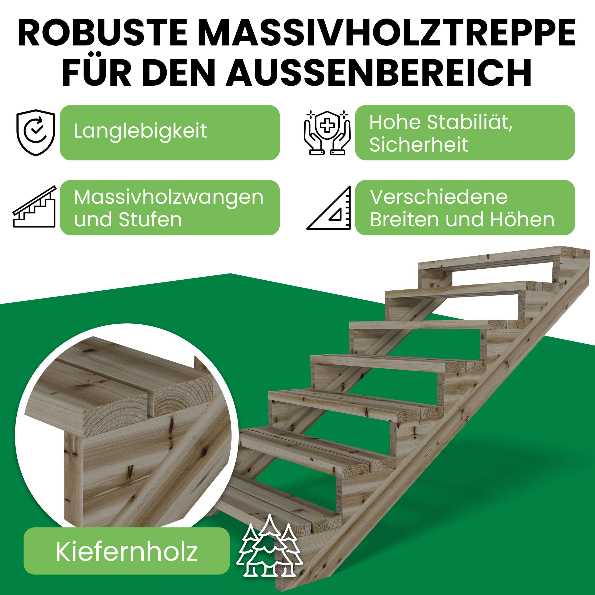 02xSGfLkKyx9YhJ Terrassentreppe Kiefer kesseldruckimprägniert Treppe mit Stufen Wangentreppe Breite