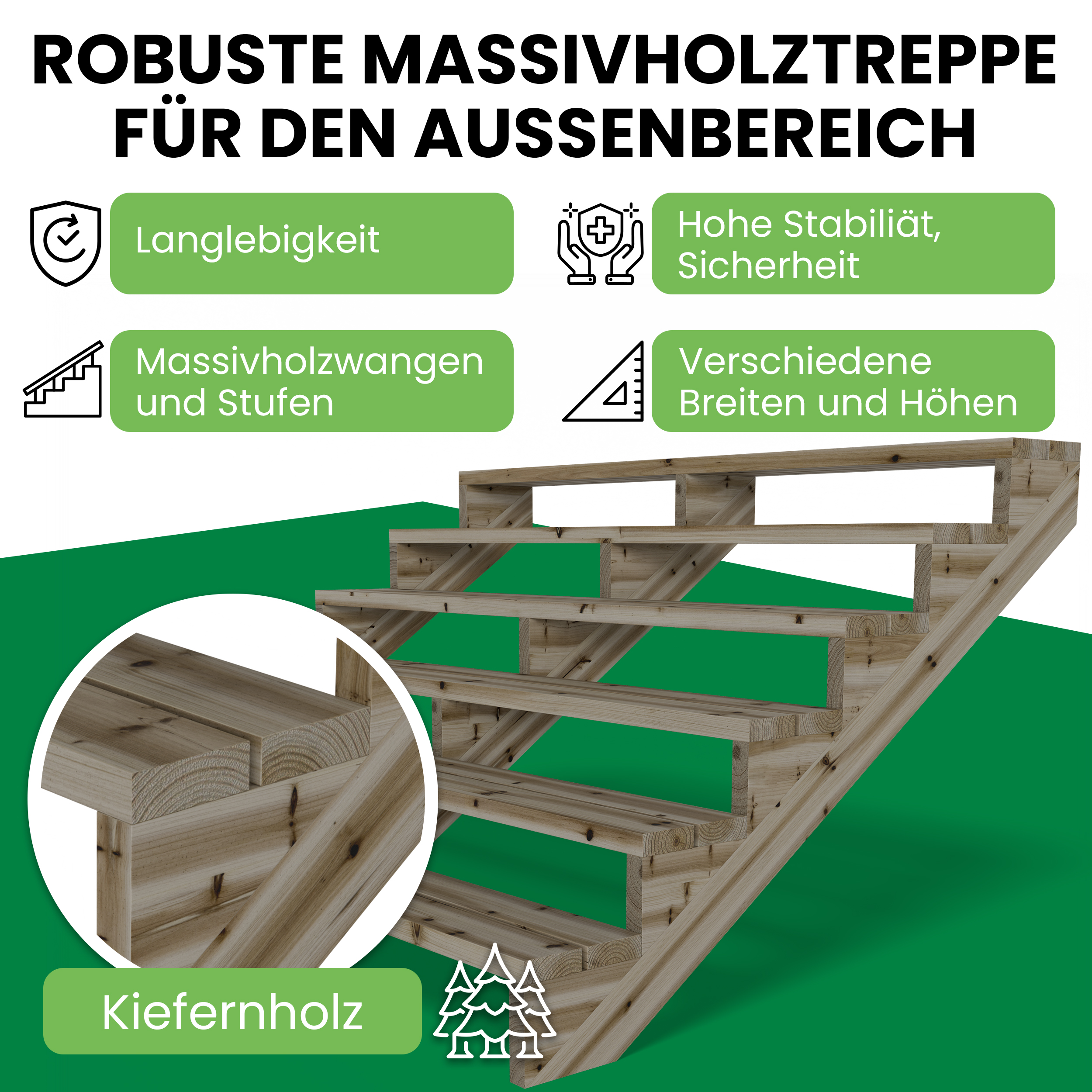 02RvJ9kD8Lw9aLh Terrassentreppe Kiefer kesseldruckimprägniert Treppe mit Stufen Wangentreppe Breite