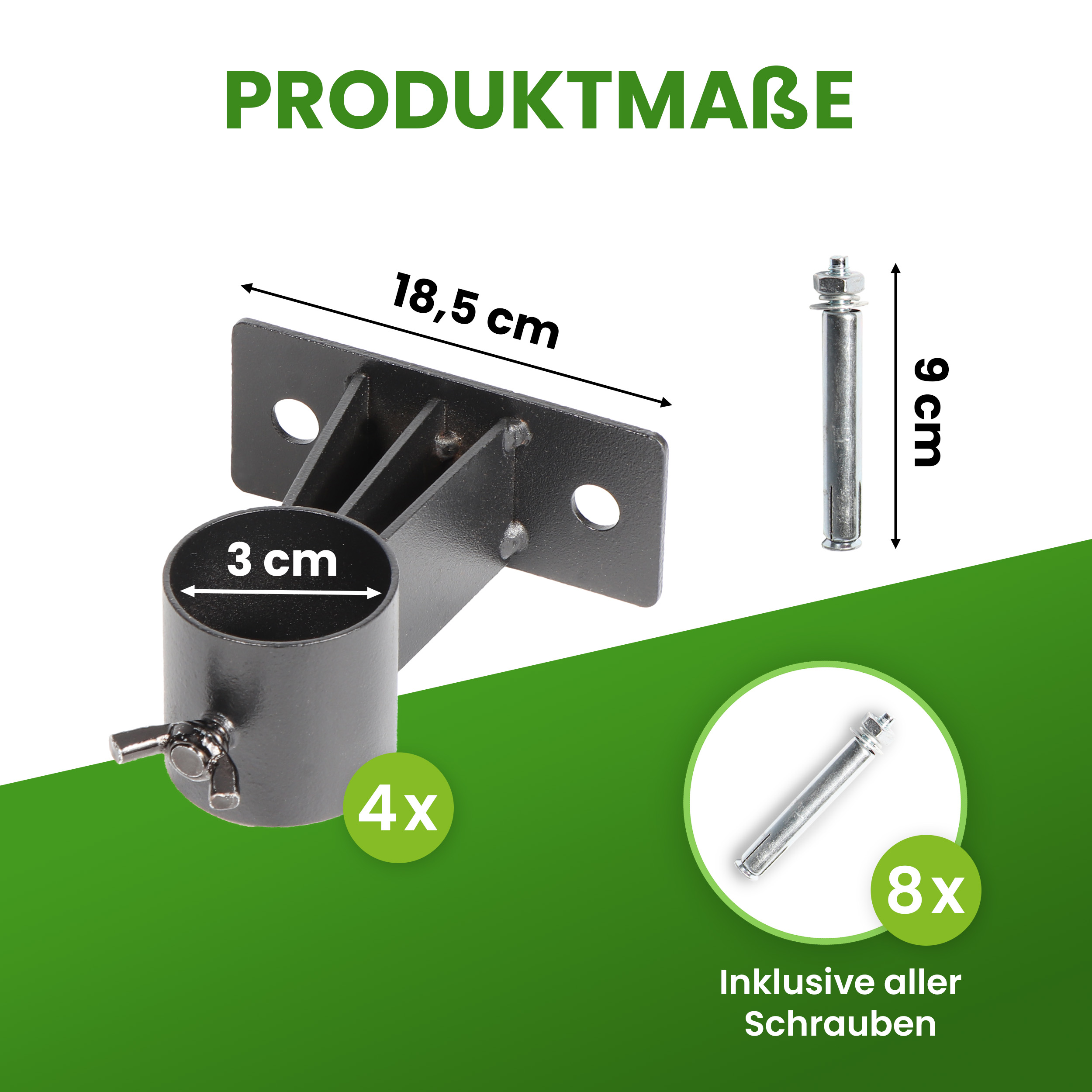 4er Set Wandhalterungen für Lamellenzäune mit Rohren von 30 mm Durchmesser 4er Set Wandhalterungen für Lamellenzäune mit Rohren von 30 mm Durchmesser