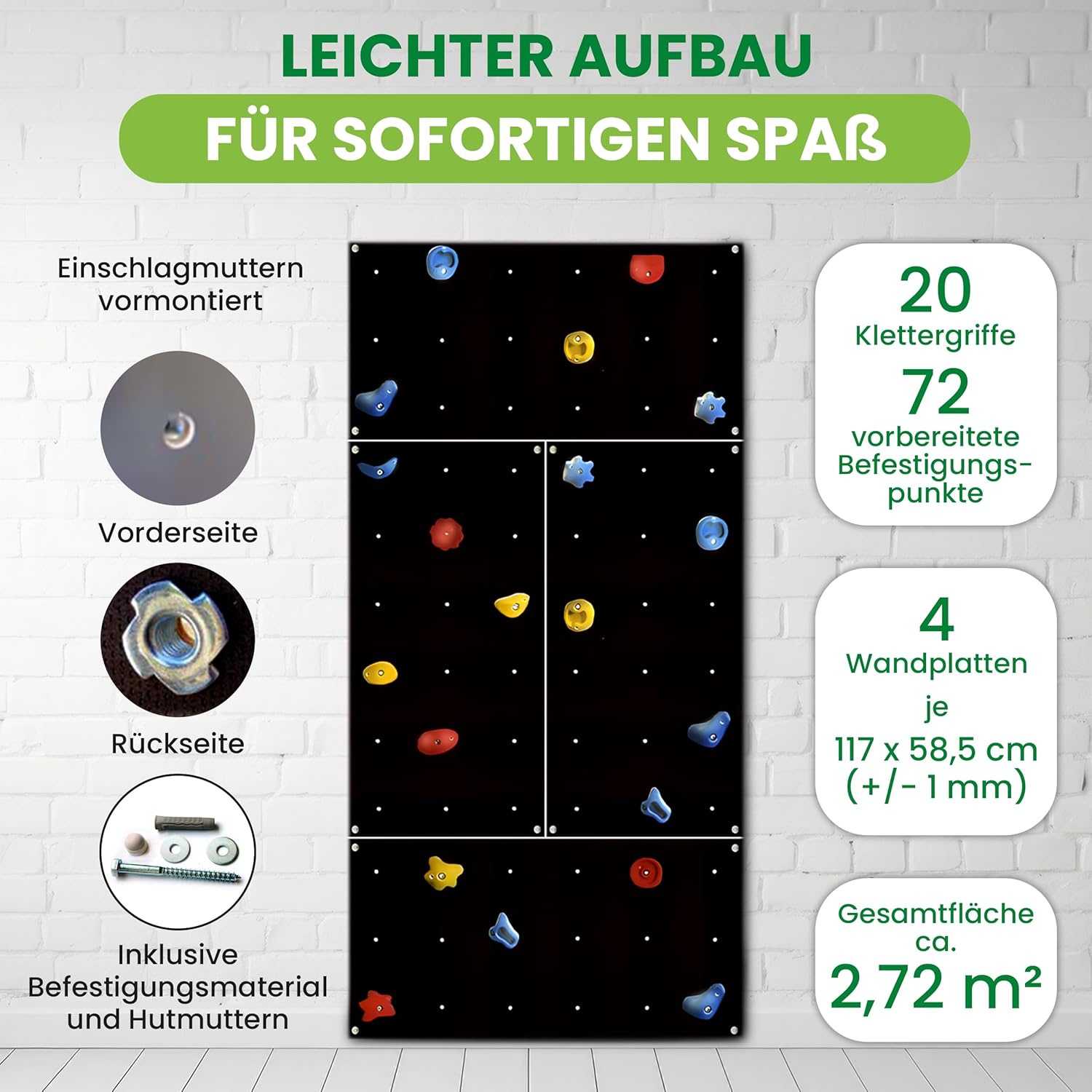 b2y48eEwjJpPmO3 Kletterwand Outdoor mit bunten Klettersteinen und Montagematerial für Kinder und Erwachsene