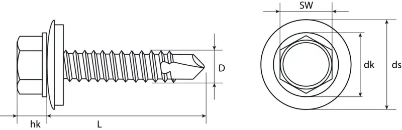 Sechskantbohrschrauben mit Dichtscheibe (kupferbraun RAL 8004 4,8x35 Stahl)