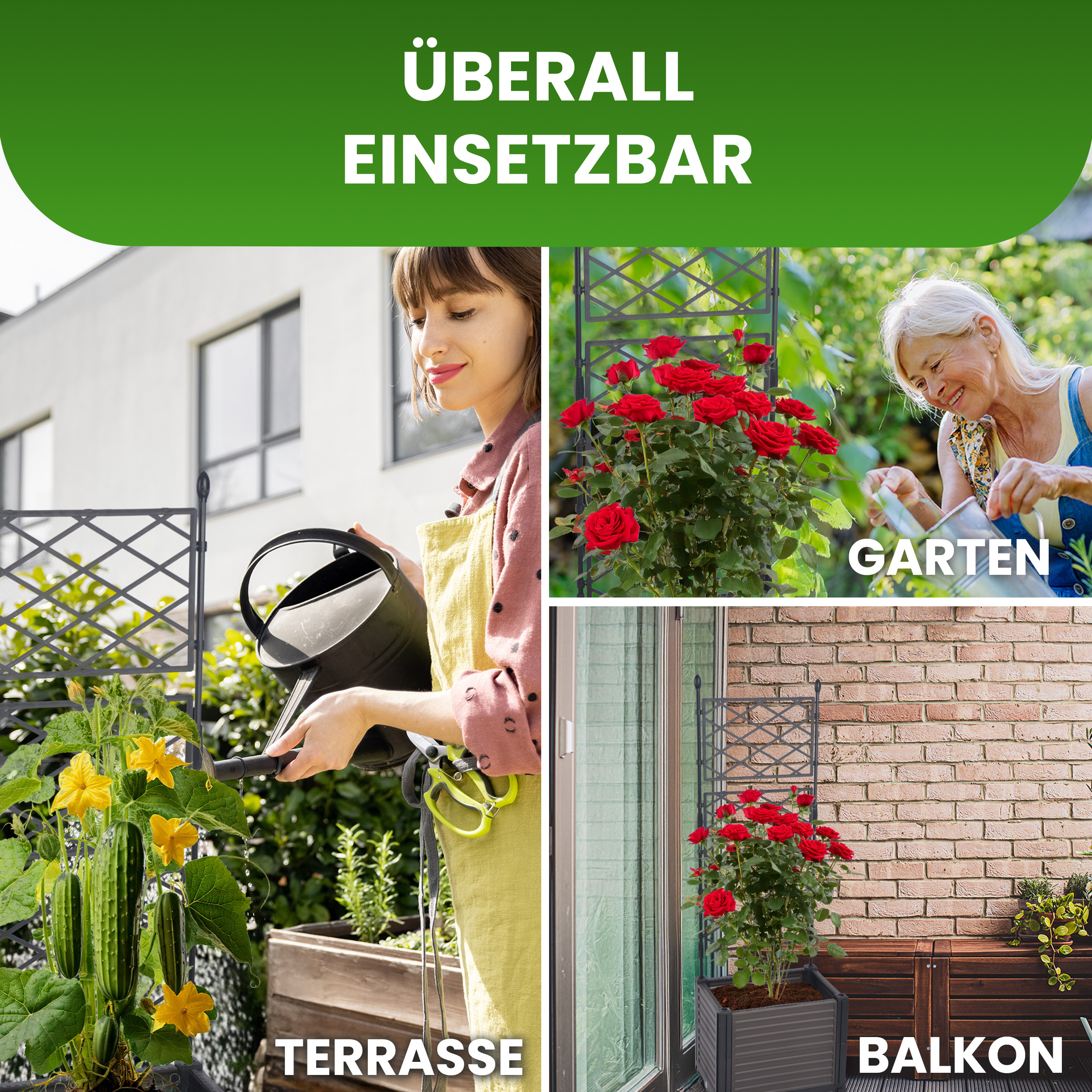 Blumenkasten Set mit Spalier 41x30xH125 cm Pflanzkasten auf Rädern Rankgitter für Garten Terrasse