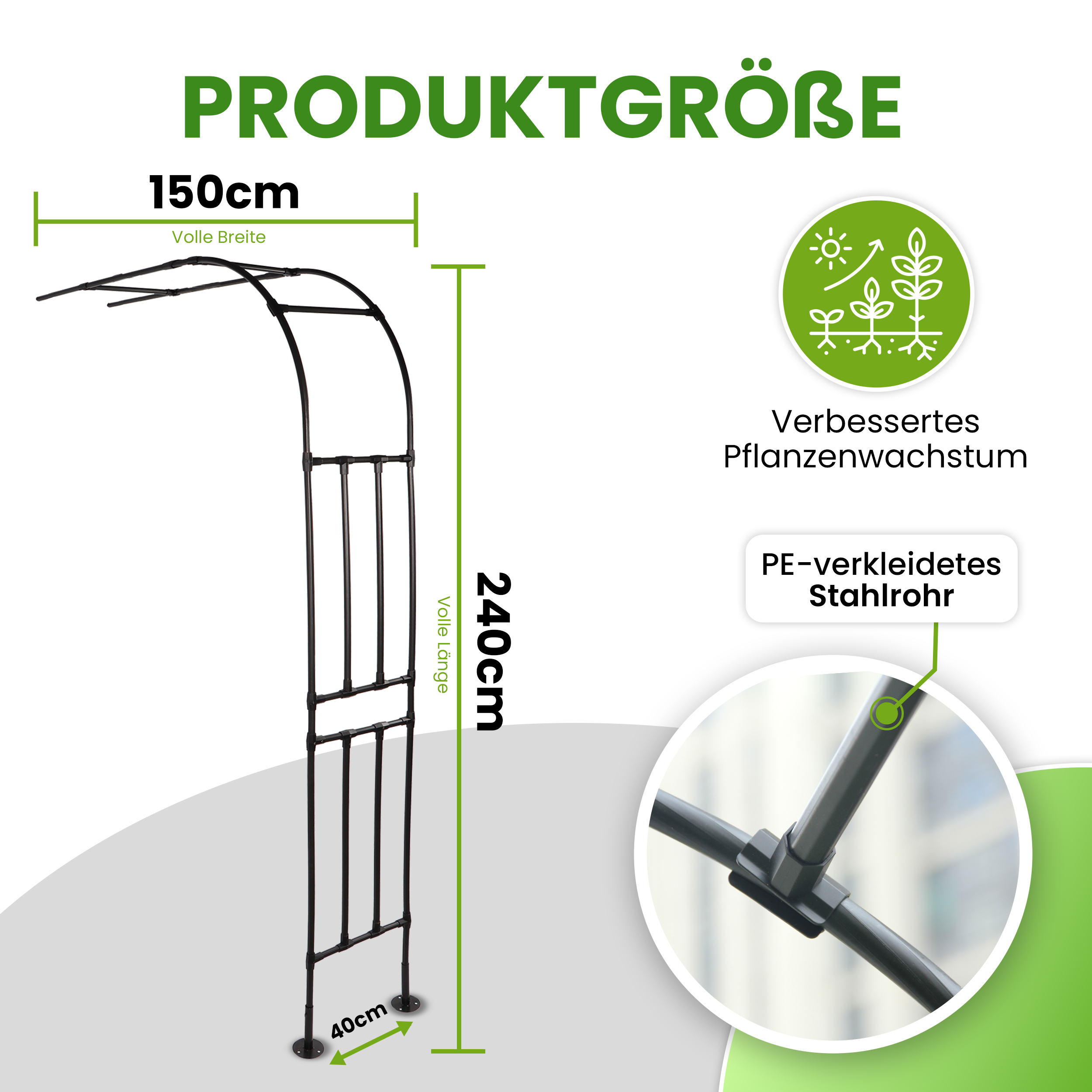 Halbbogen schwarz Rosenbogen für Kletterpflanzen Rosenspalier Rankhilfe