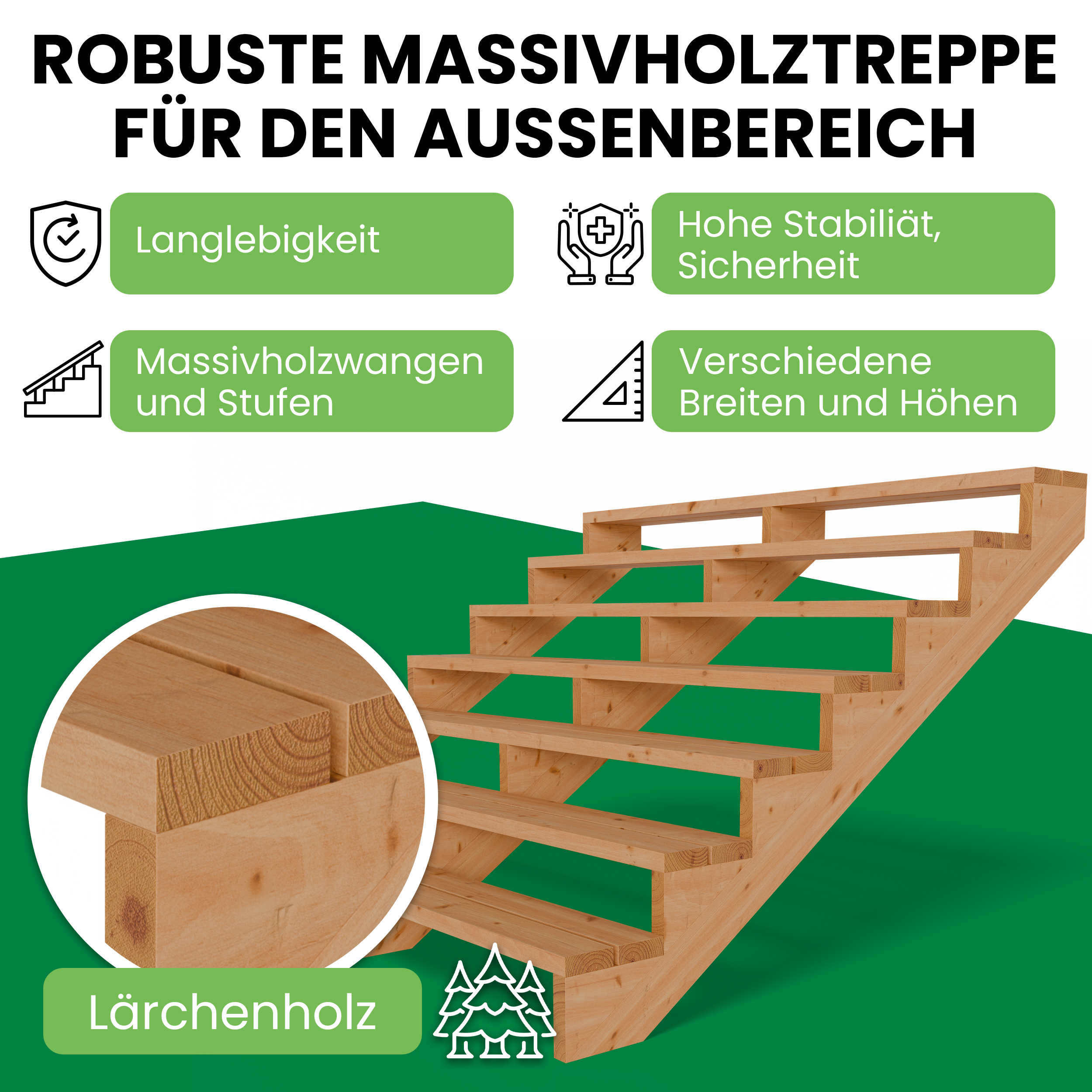 Terrassentreppe aus Lärche Treppe Stufen Wangentreppe Breite
