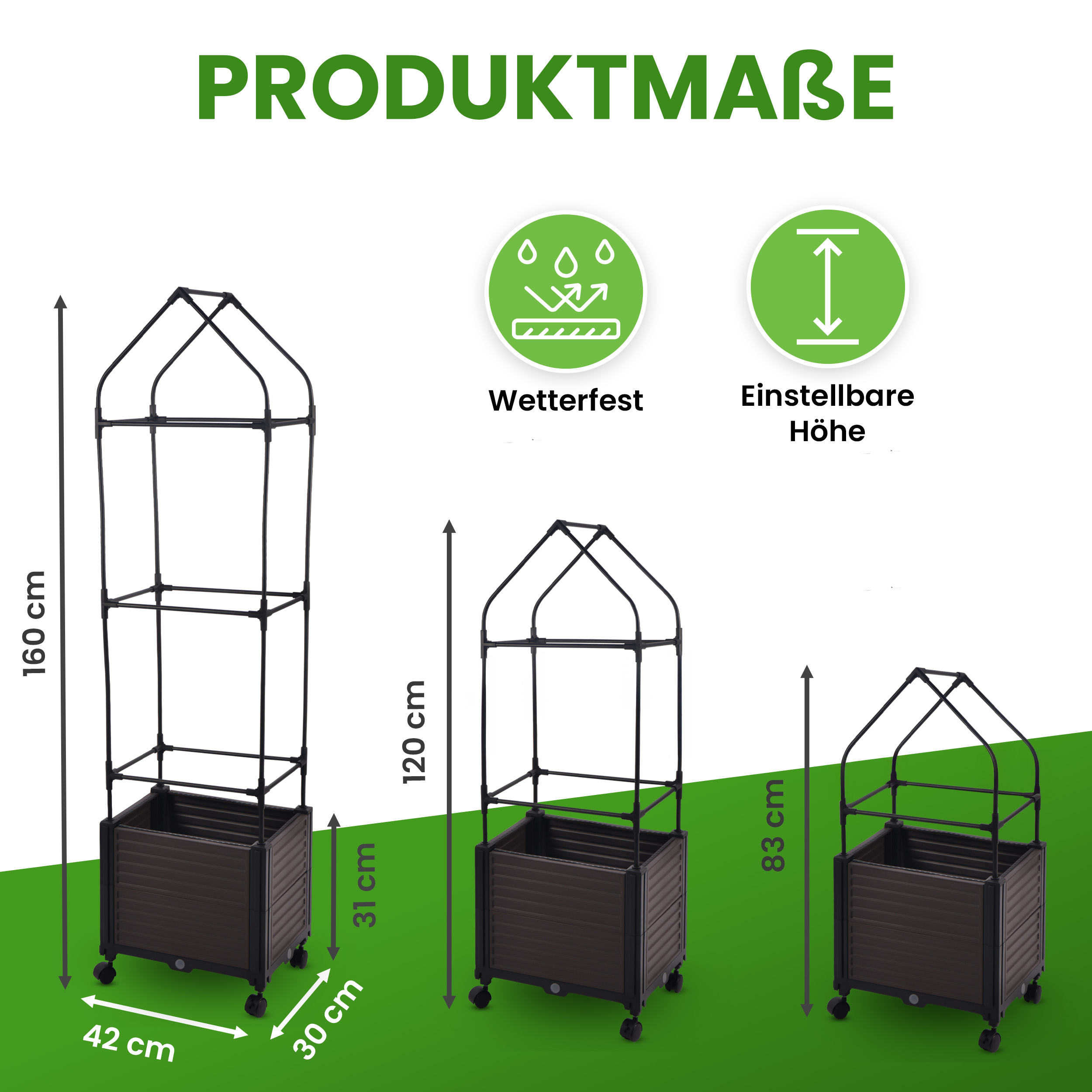 Blumenkasten Set mit Rankhilfe 3 Ebenen 42x30xH160 cm Pflanzkasten auf Rädern für Garten Terrasse Blumenkasten Set mit Rankhilfe 3 Ebenen 42x30xH160 cm Pflanzkasten auf Rädern für Garten Terrasse