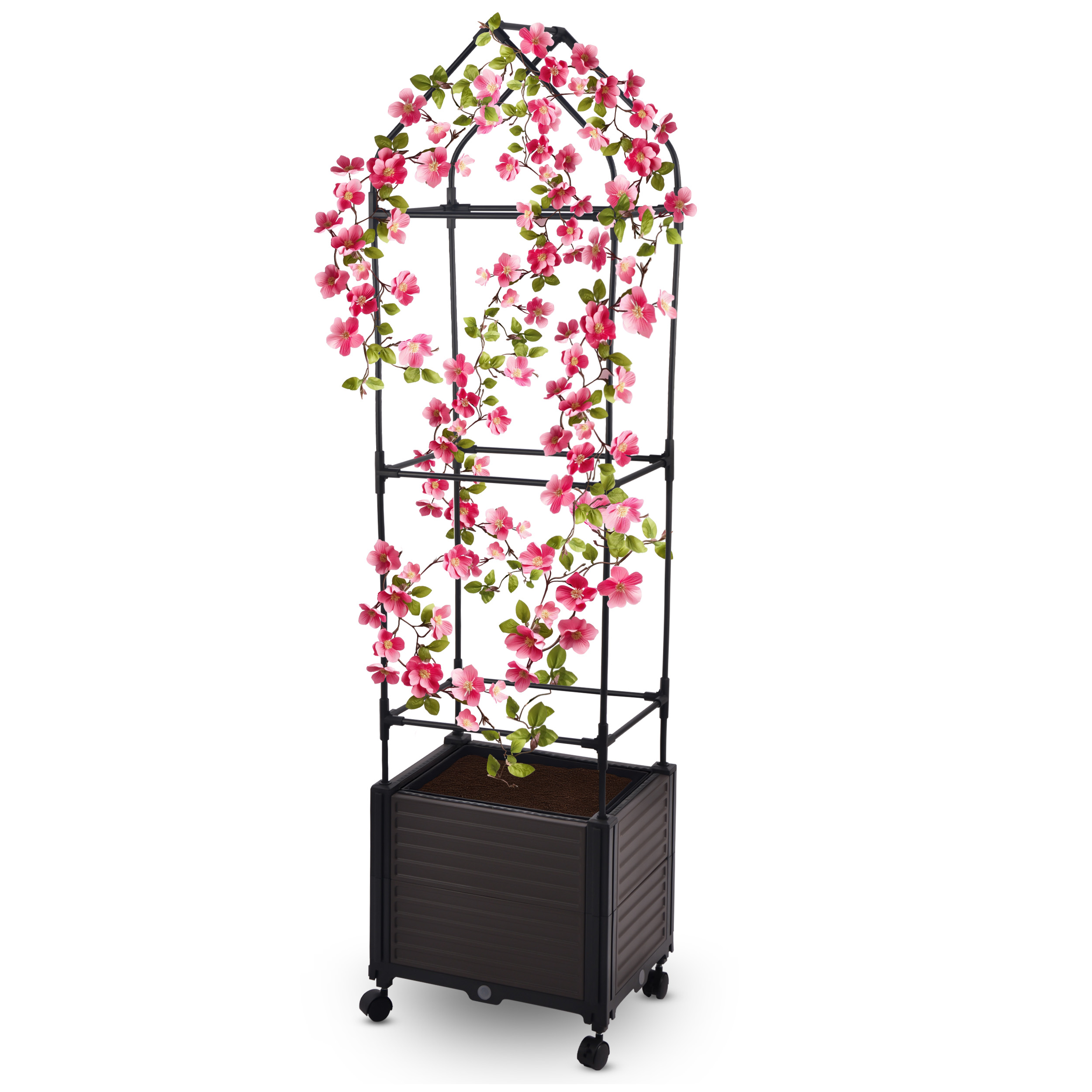 Blumenkasten Set mit Rankhilfe 3 Ebenen 42x30xH160 cm Pflanzkasten auf Rädern für Garten Terrasse Blumenkasten Set mit Rankhilfe 3 Ebenen 42x30xH160 cm Pflanzkasten auf Rädern für Garten Terrasse