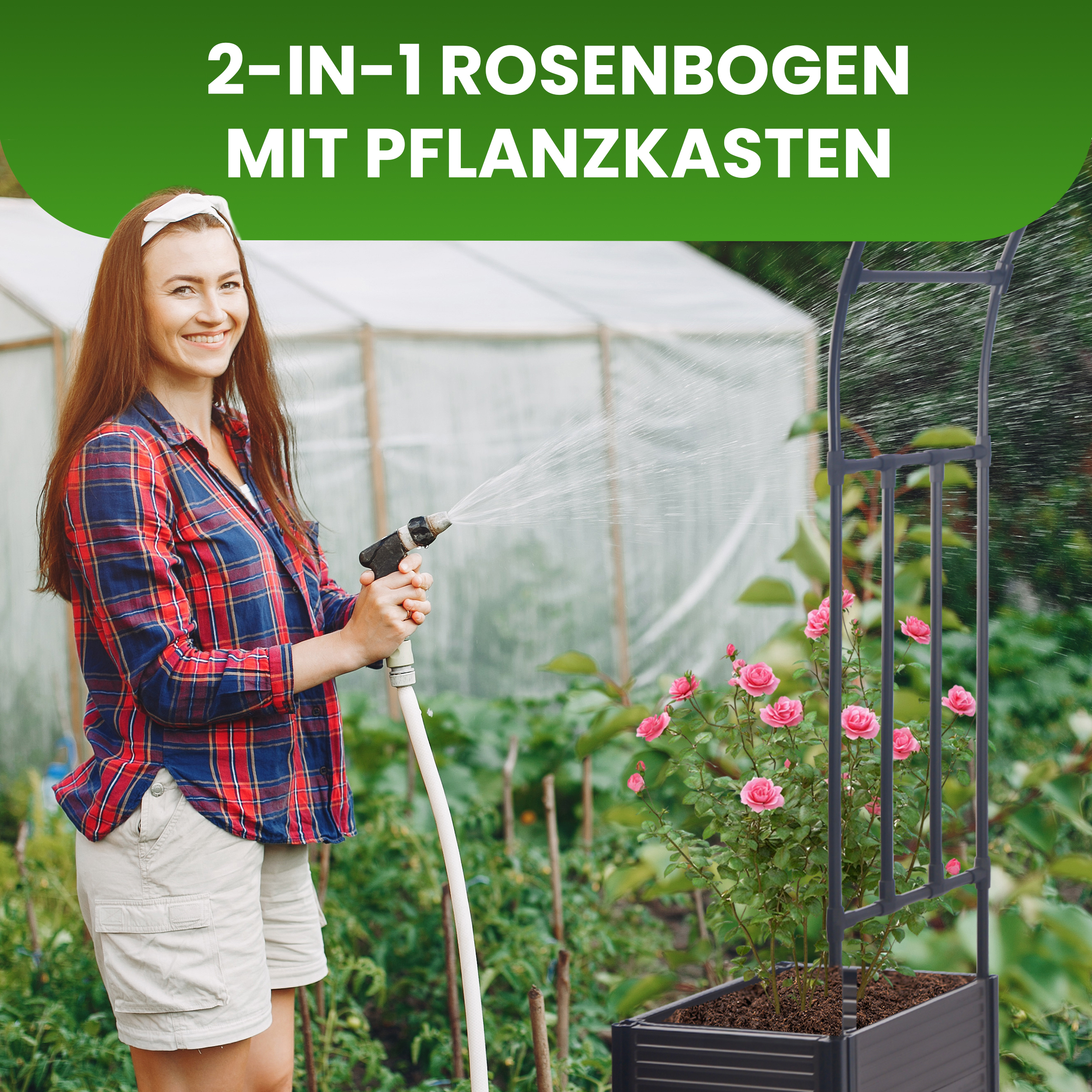 03XiQEKYcORqkQS Rosenbogen Set mit 2 Pflanzkästen auf Rädern 245 cm hoch Rankhilfe für Kletterpflanzen Blumen