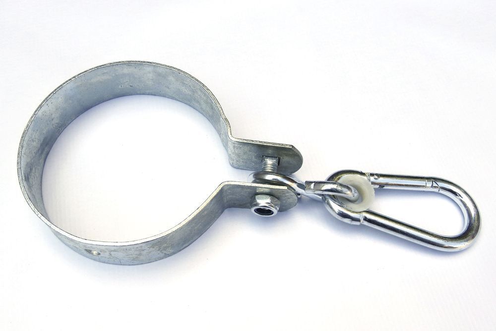 222 Schaukelhaken für Rundholz mit Karabinerhaken Schaukelschelle rund Manschettenhaken