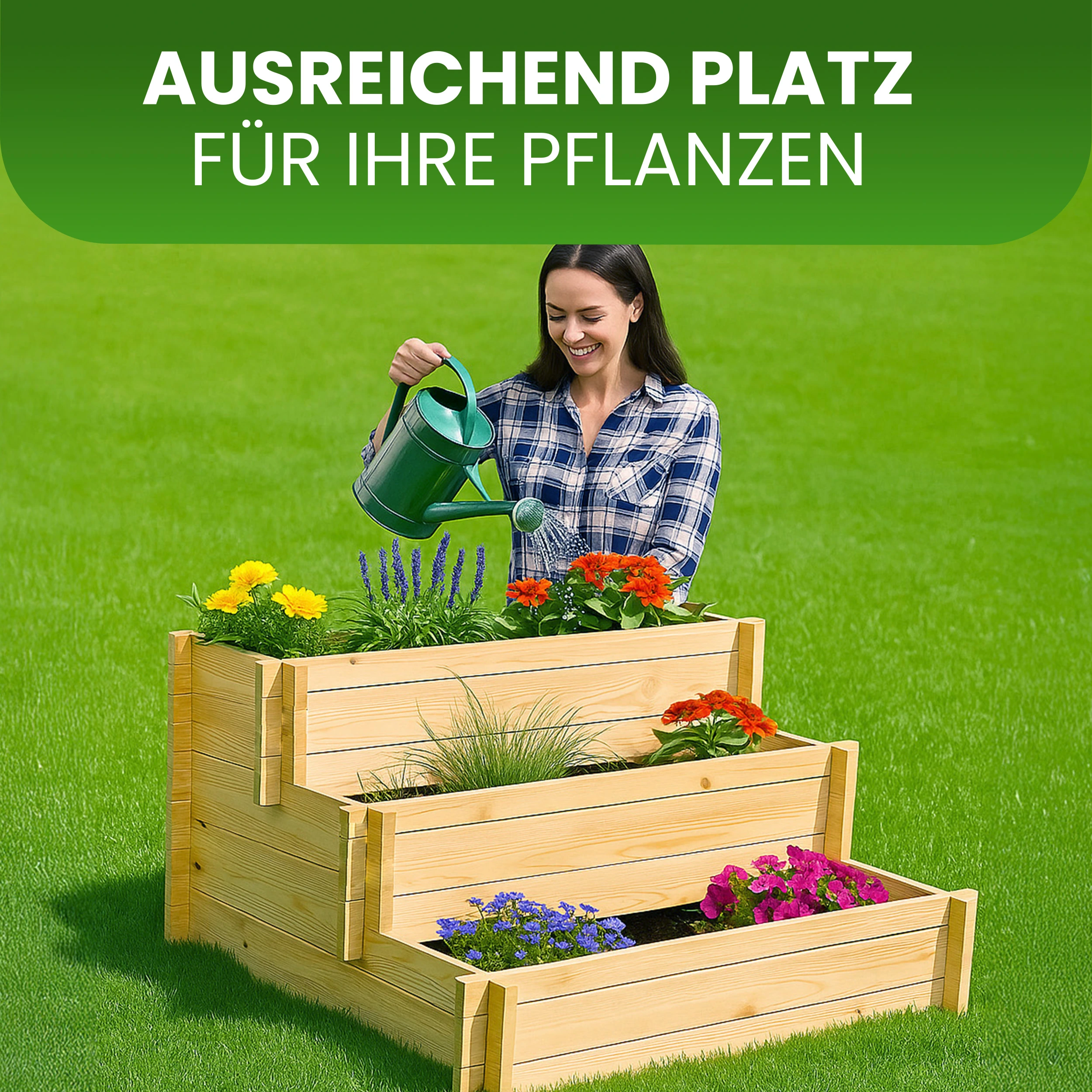 Stufenbeet aus Kiefer natur Pflanzkasten Beet für den Garten Pflanztreppe