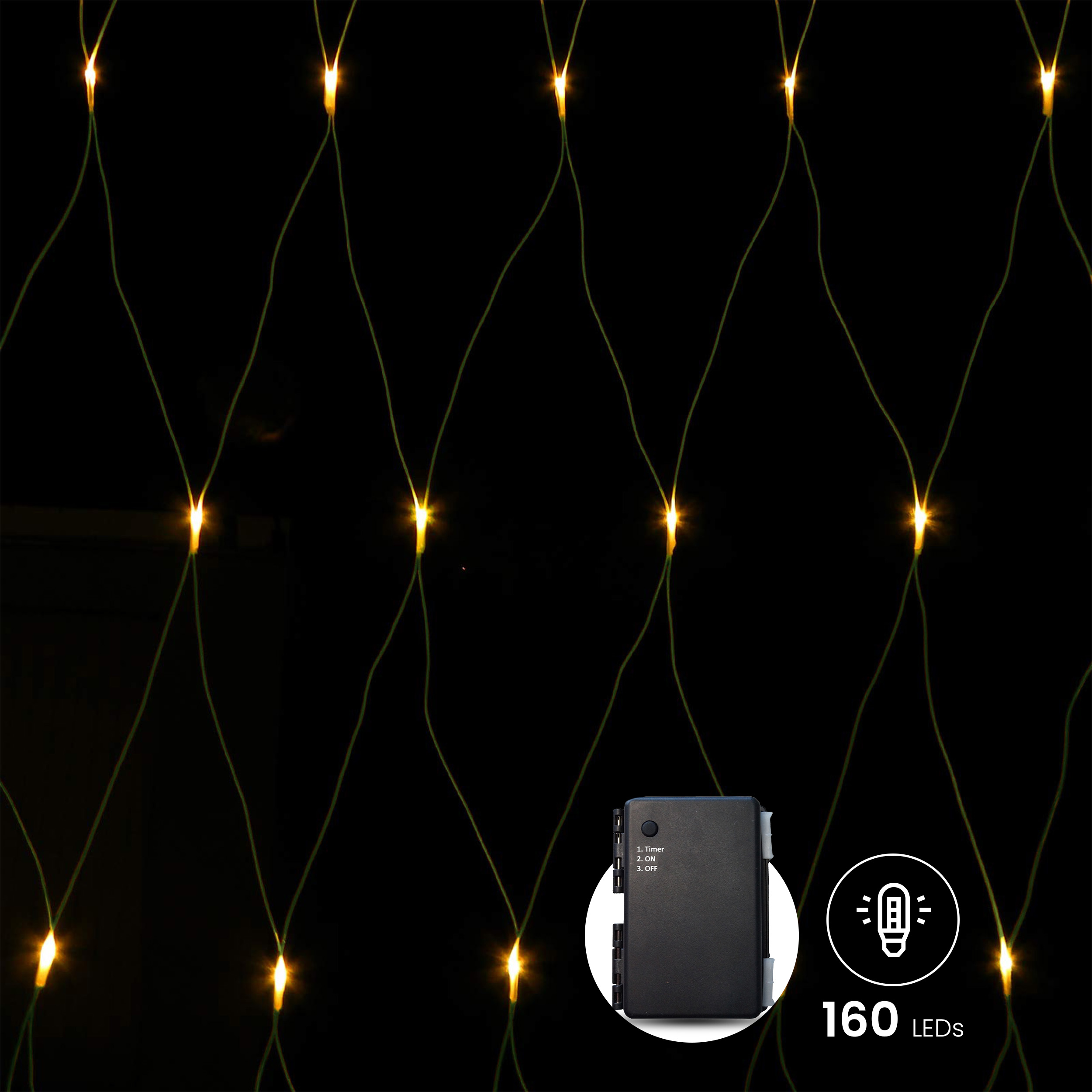 Lichternetz mit warmweißen LEDs und Timer Batteriebetrieben für innen und außen