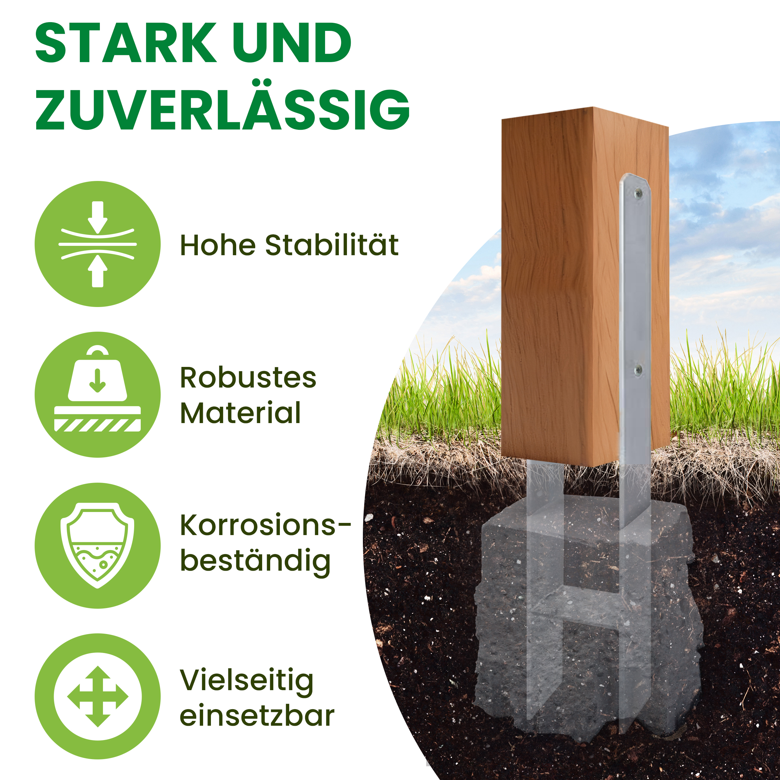 H-Pfostenträger 600 x 71 x 6 mm Bodenhülse Pfostenanker Pfostenschuh Anker Carport verzinkt