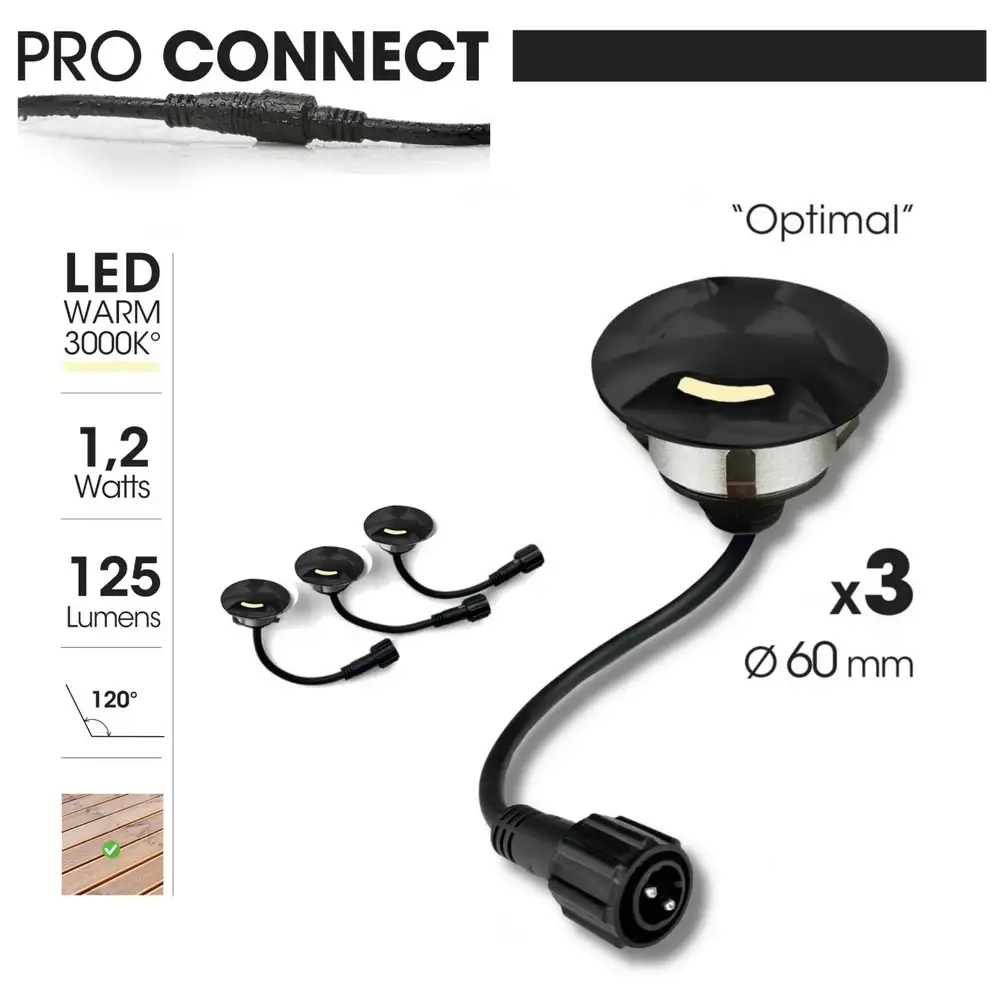 3er-Set LED Bodeneinbaustrahler Außen - rund Ø 6 cm wasserdicht warmweiß - Bodenstrahler für Holzterrasse