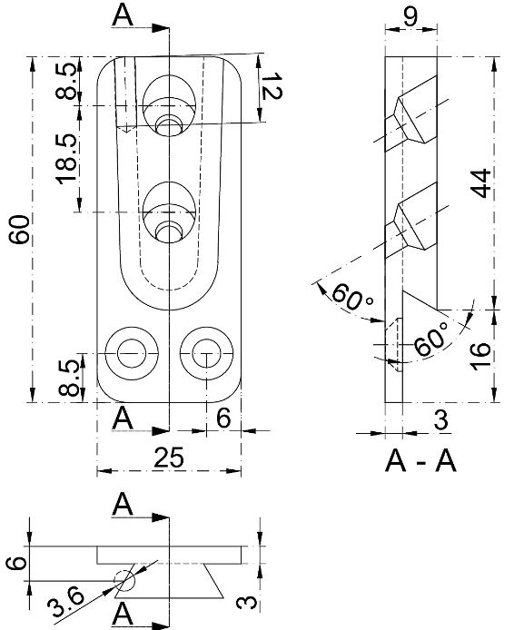 Pitzl Verbinder HVP Standard für Holz-Holzanschluss Maße 25 x 60 x 12 mm