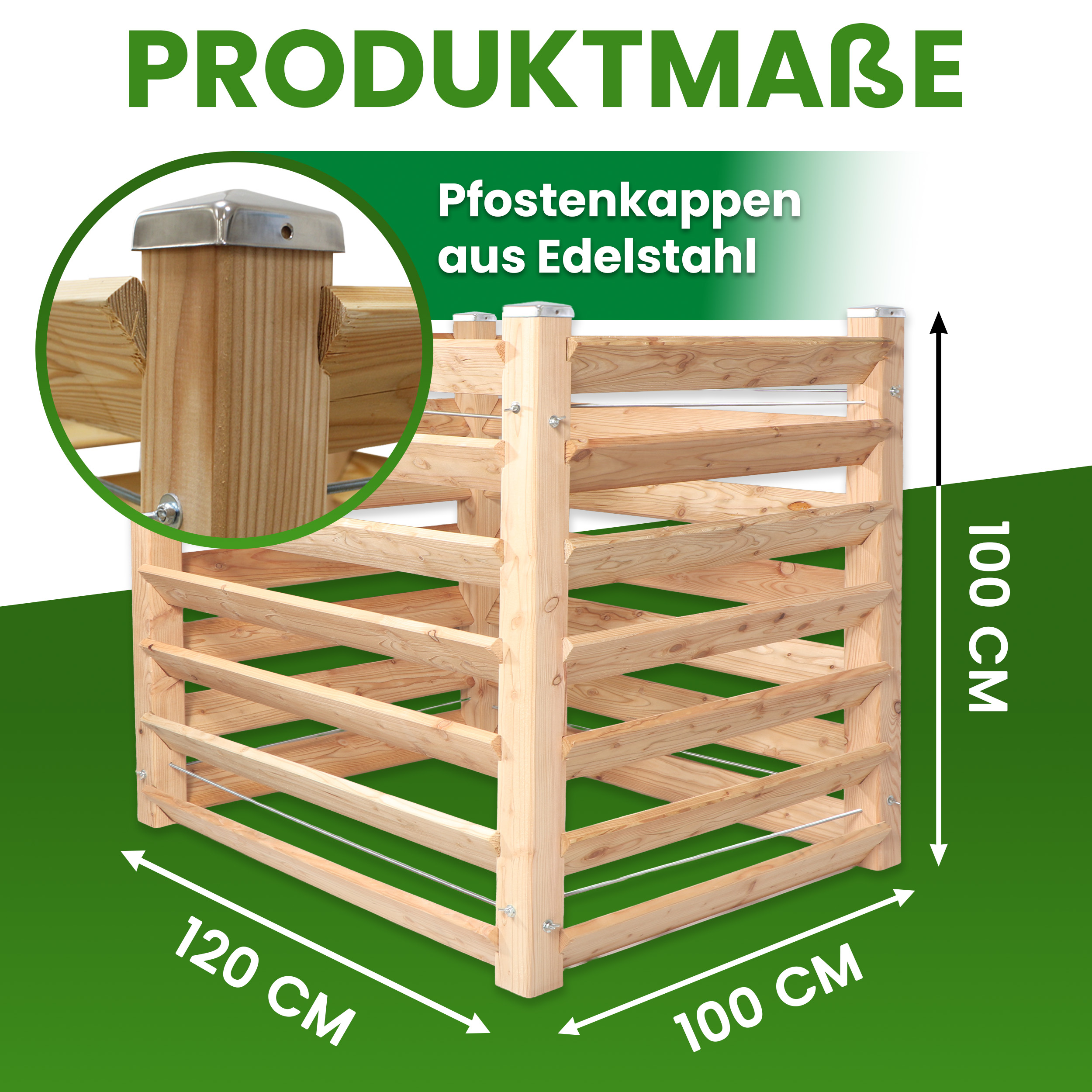 Moderner Komposter Single 100x120xH100 cm aus Lärchenholz Massivholz Steckkomposter Kompostsilo Holzkomposter