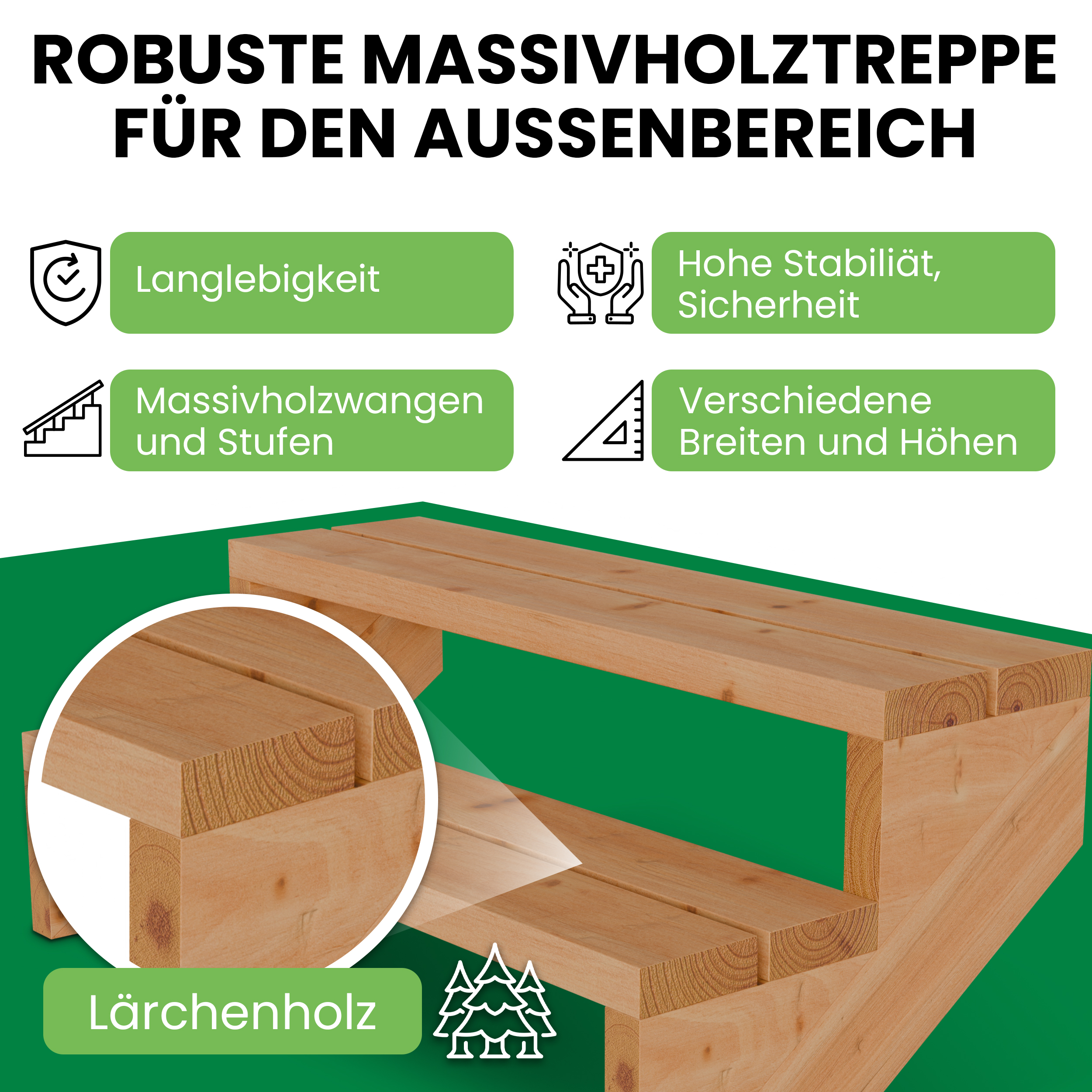 02ob7hdfs8cxjBE Terrassentreppe aus Lärche Treppe Stufen Wangentreppe Breite