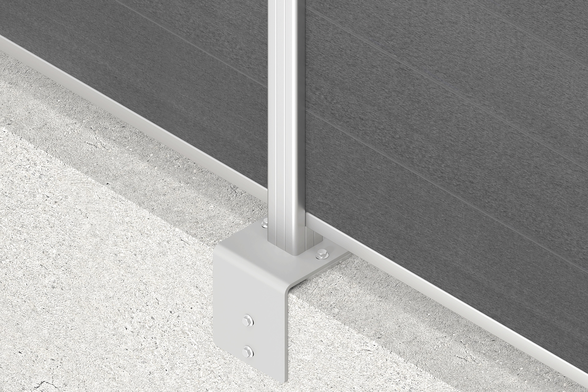 Pfostentraeger-mit-Maueradapter-silber__ Pfostenträger 17x17x20 cm mit Maueradapter silber für WPC-Steckzaun