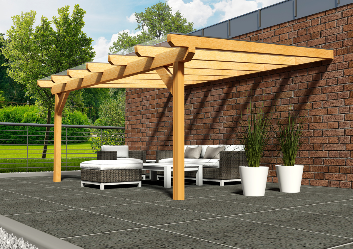 woodworld-terrassenueberdachung_wandanbau_500x400cm_klarglas Terrassenüberdachung mit Sicherheitsglas