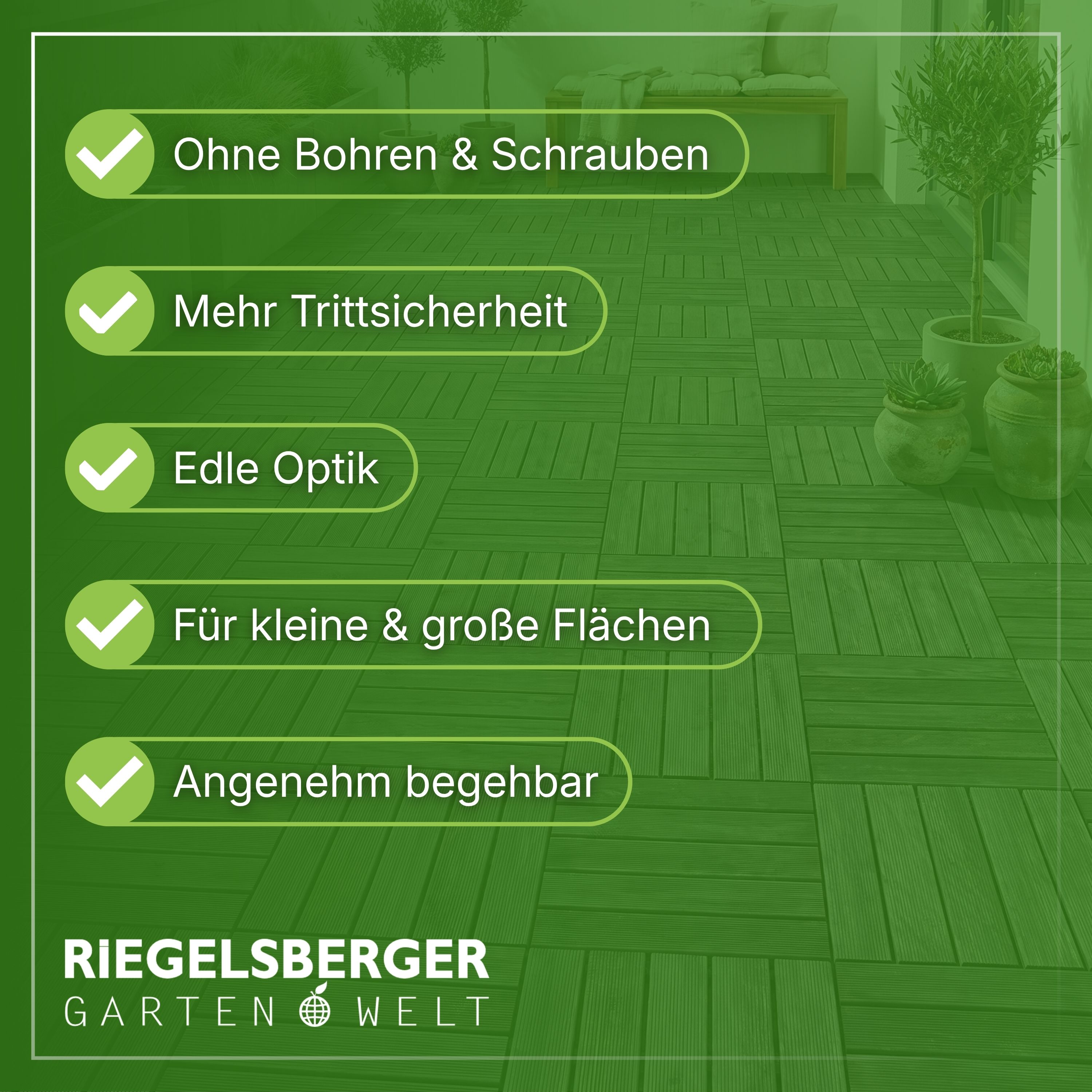 Terrassenfliese aus Lärchenholz 50x50cm Holzfliese Balkonfliese Fliese Lärche 8er Set (1 Karton)