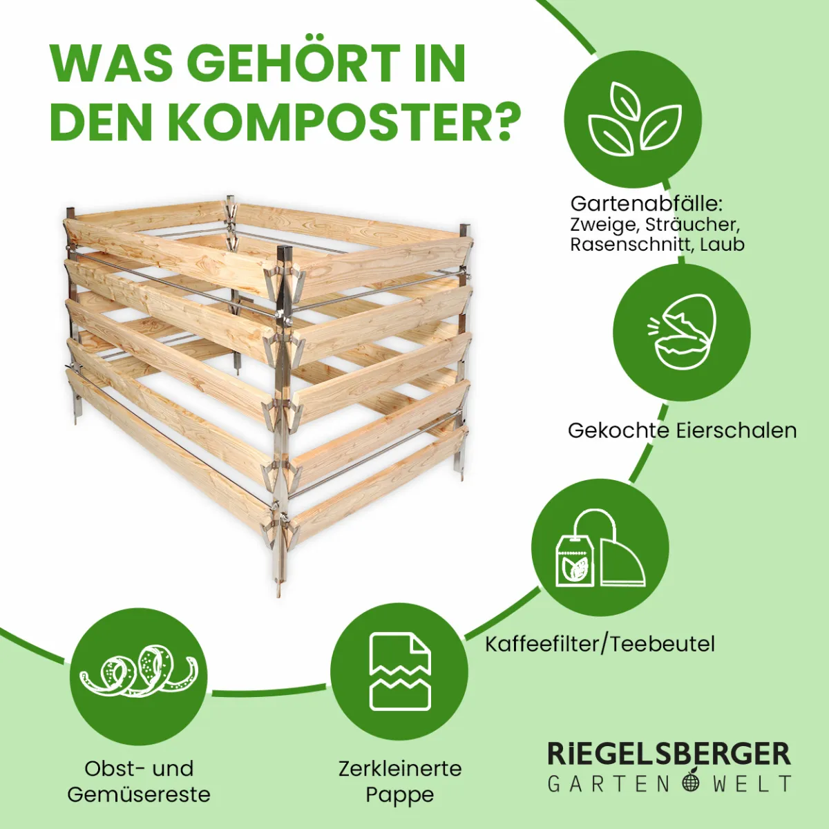 Eleganter Komposter Single 80x100xH80 cm aus Lärche mit Edelstahlpfosten