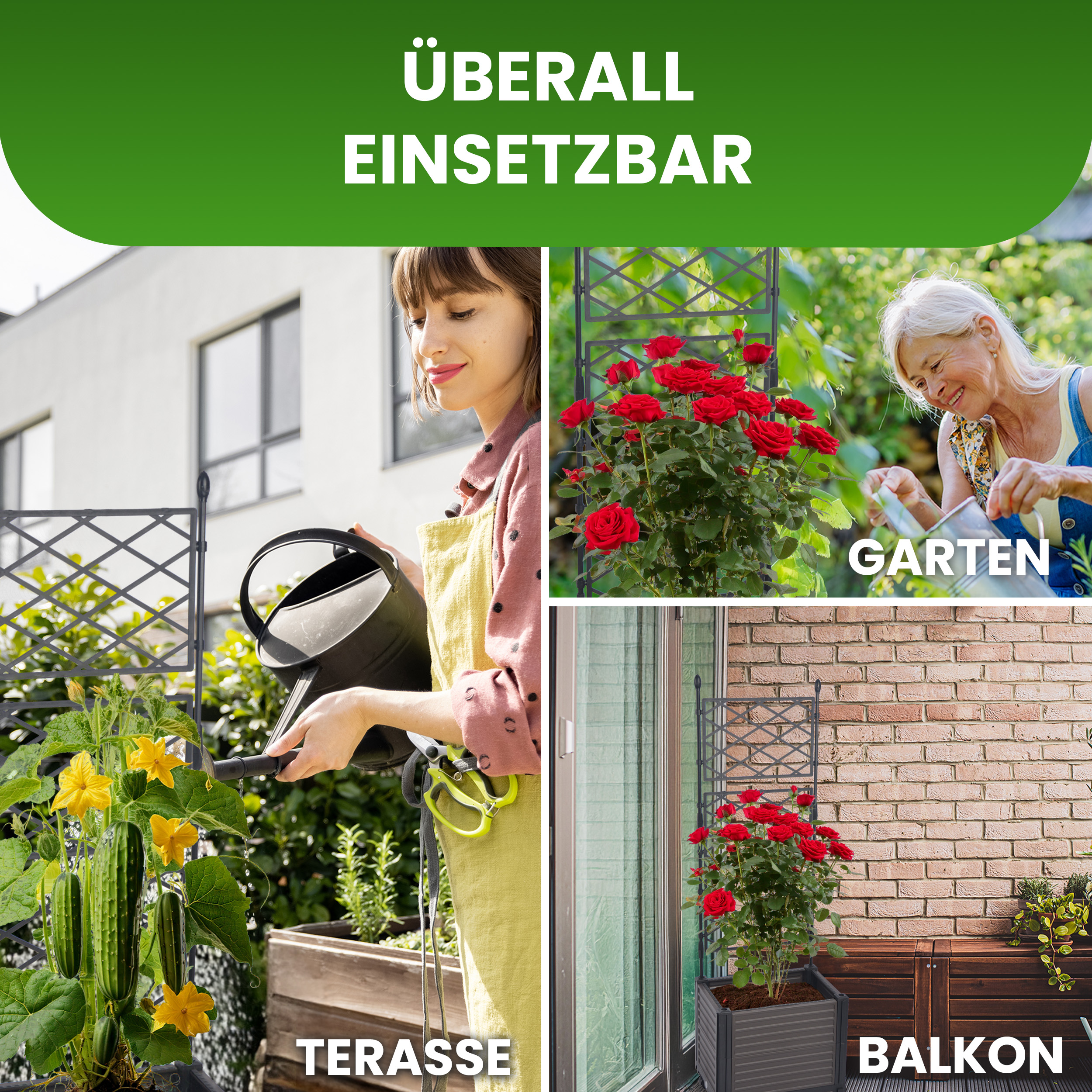 5 Blumenkasten Set mit Spalier 41x30xH125 cm Pflanzkasten auf Rädern Rankgitter für Garten Terrasse