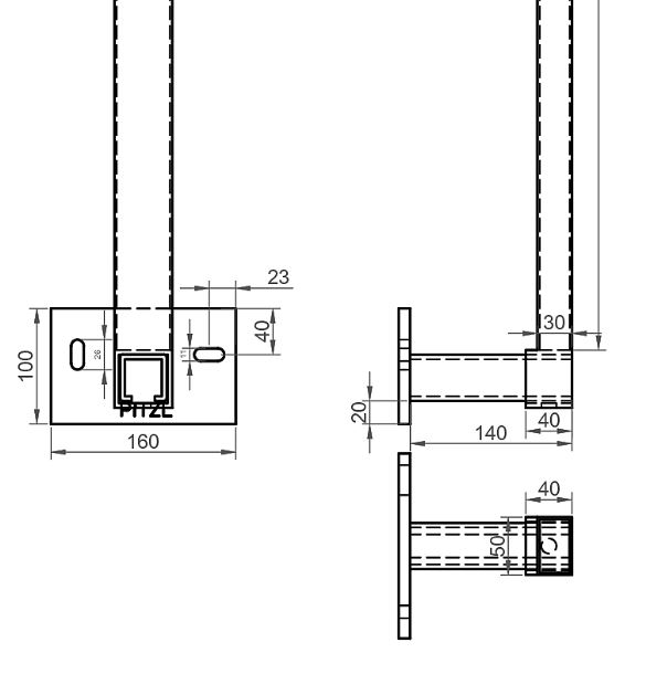 4xsy796n1O9GHK Pitzl Geländerstützen GSP Vierkantrohr zum Andübeln Höhe 1000 mm inkl. Kunststoffkappe Kröpfung