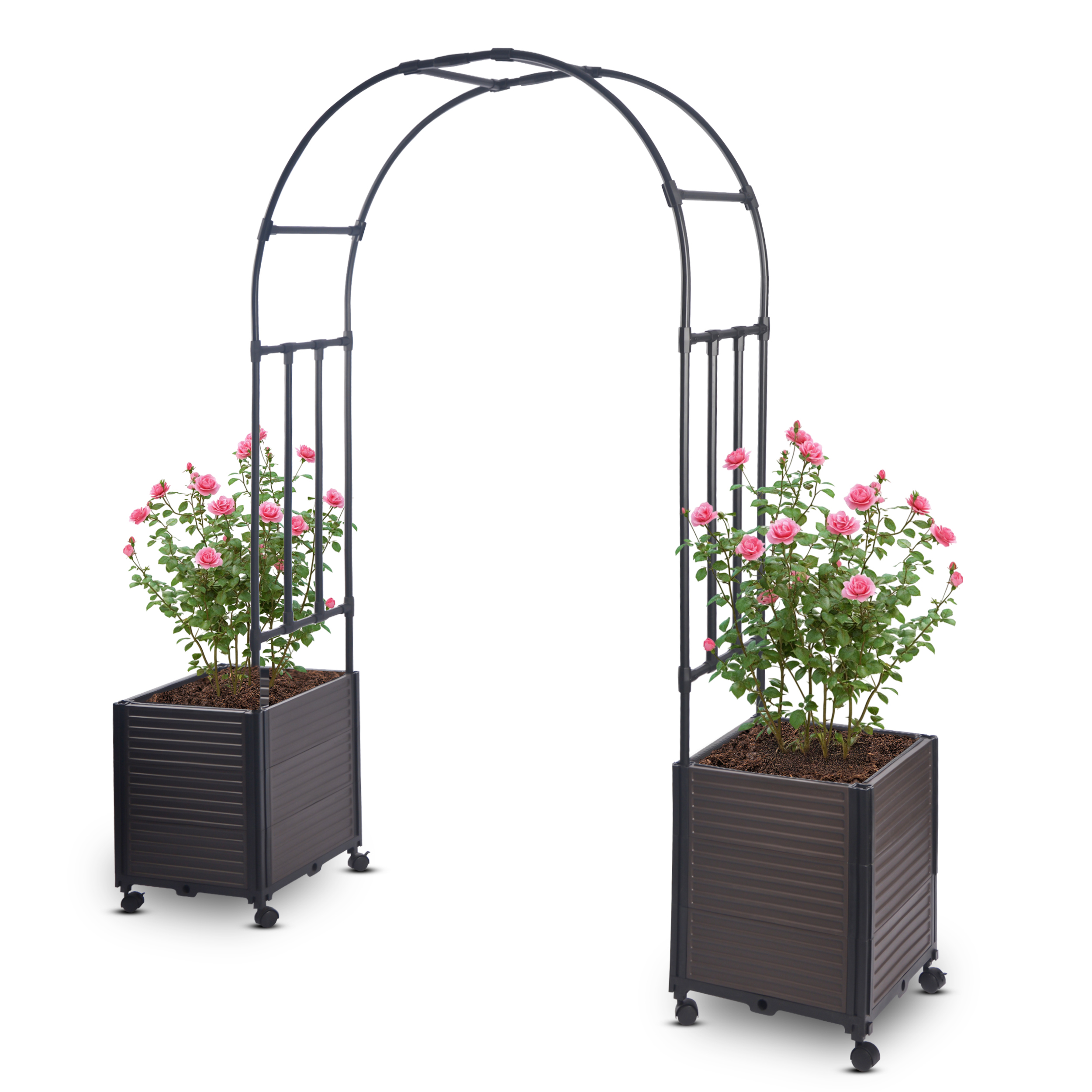 01v2 Rosenbogen Set mit 2 Pflanzkästen auf Rädern 245 cm hoch Rankhilfe für Kletterpflanzen Blumen