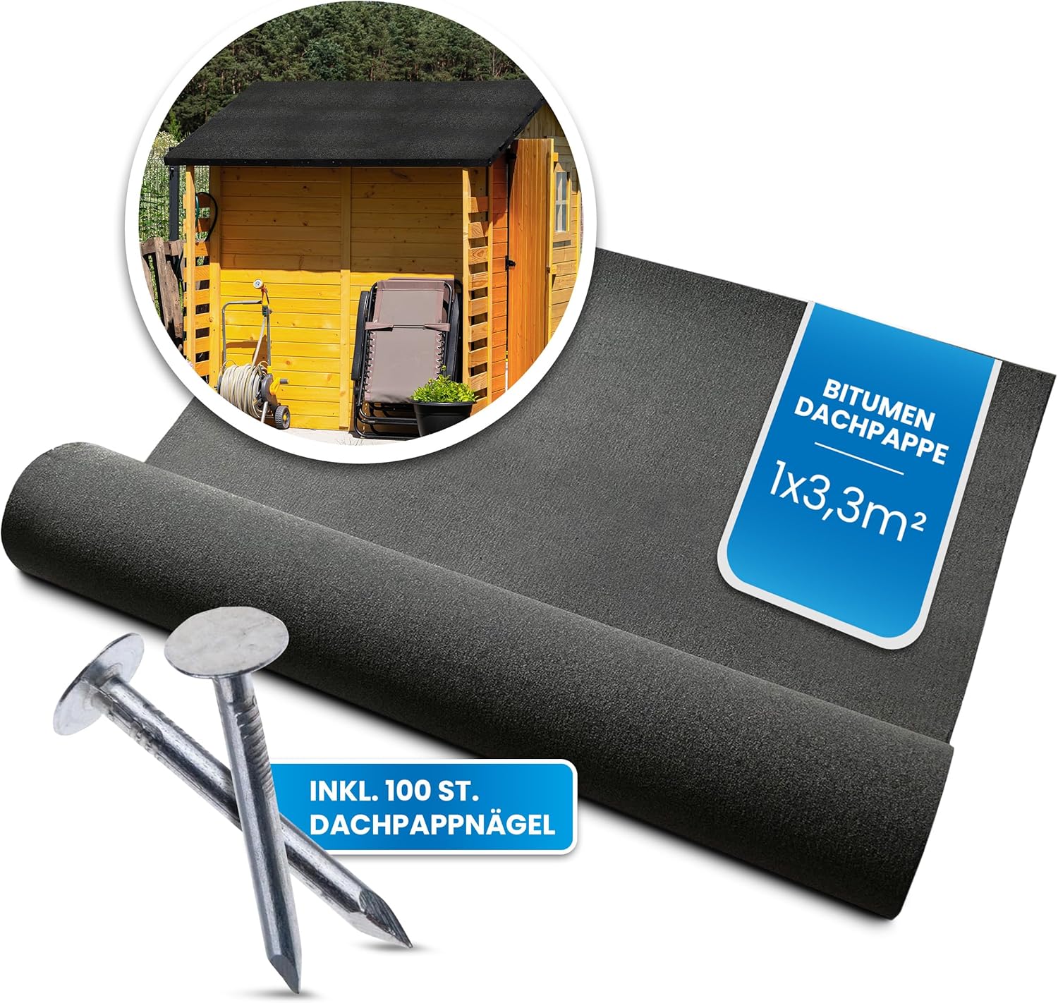 b2GzolMS4Ru0x2u Bitumen Dachpappe schwarz Bitumenbahn zur Dacheindeckung Dachbahn inkl. 100 Stück Dachpappnägel