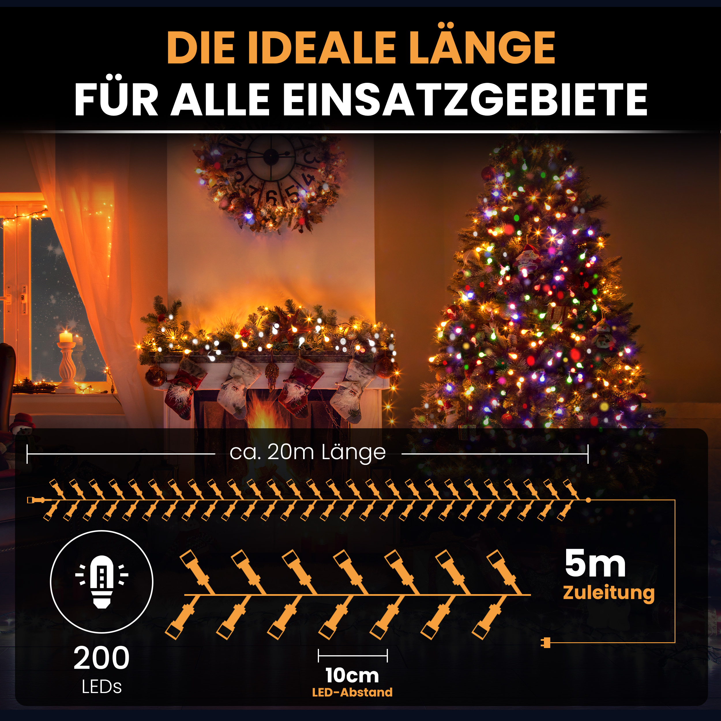 4lpEWCEjy27AuQ Weihnachtsbaum Lichterkette bunt warmweiß LED-Lichterkette außen innen mit Timer