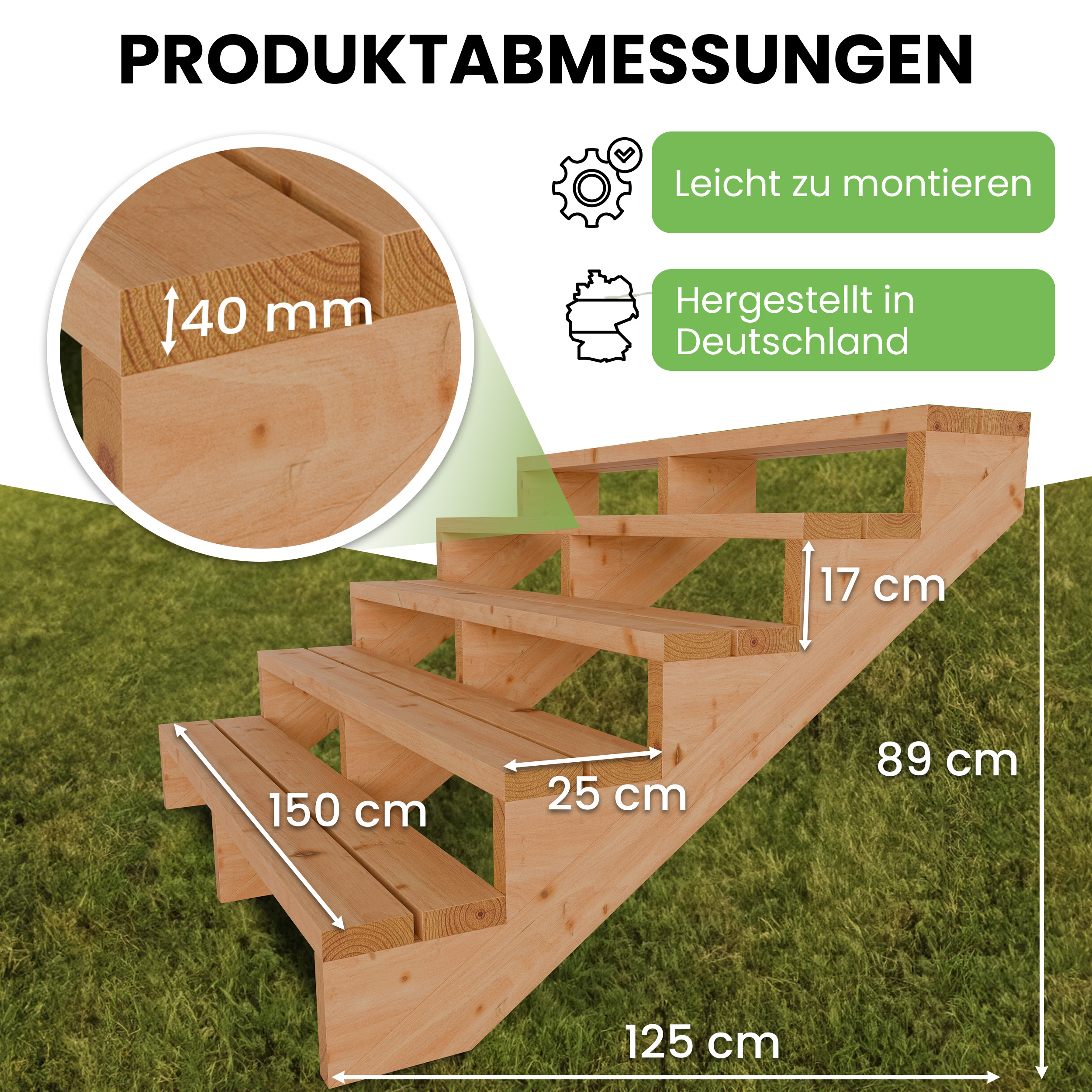 06SHZGRJrd5oH6x Terrassentreppe aus Lärche Treppe Stufen Wangentreppe Breite