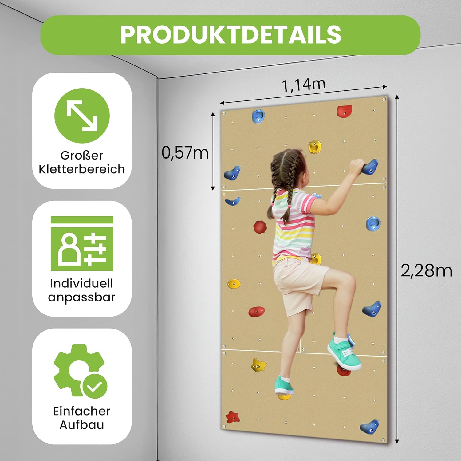 b6olQZNWc557Hdk Kletterwand Indoor mit bunten Klettersteinen und Montagematerial für Kinder und Erwachsene