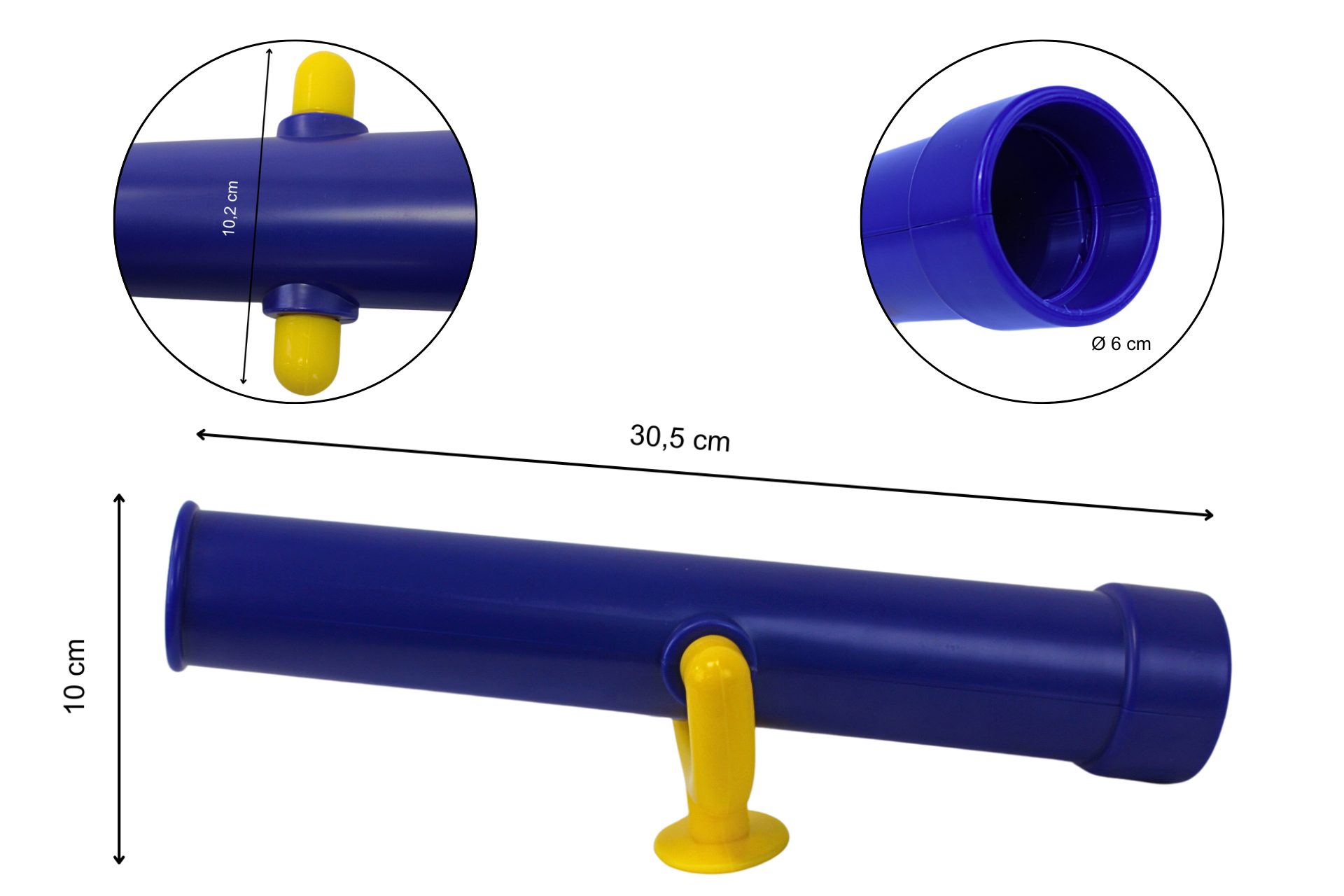 F2-Masse-BLAU Kinder Spielturm Fernrohr Zubehör Ø 60 x 310 mm blau/gelb