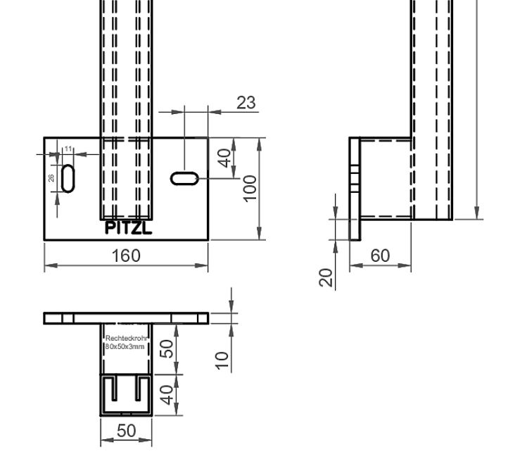 3lBZz4ByeWPPt2 Pitzl Balkonsäule BSP C-Profil 50x40x3 mm Stirnseitig zum Andübeln feuerverzinkt Höhe