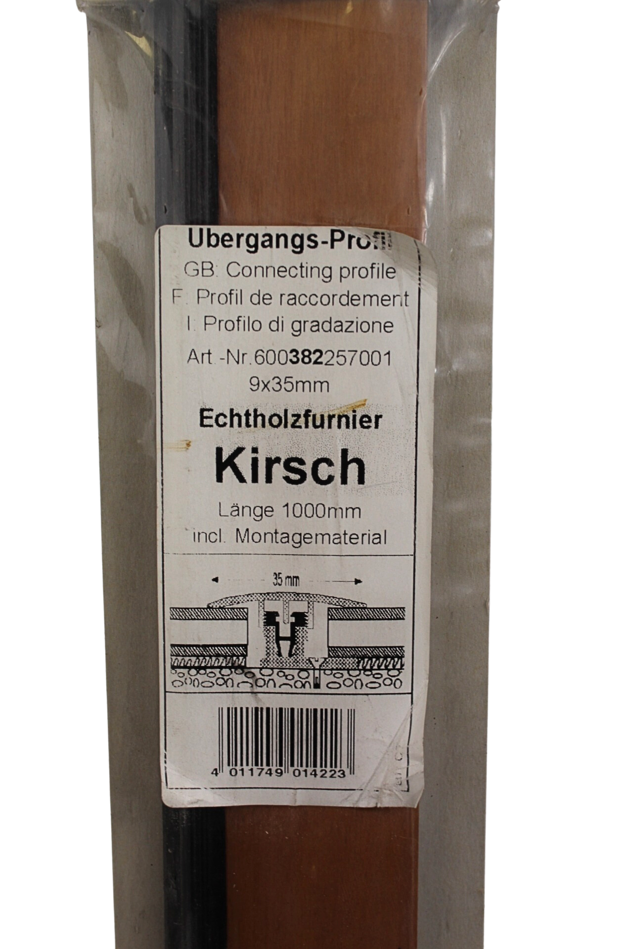Übergangs-Profil Echtholzfurnier Kirsch 9x35 mm Länge 100 cm