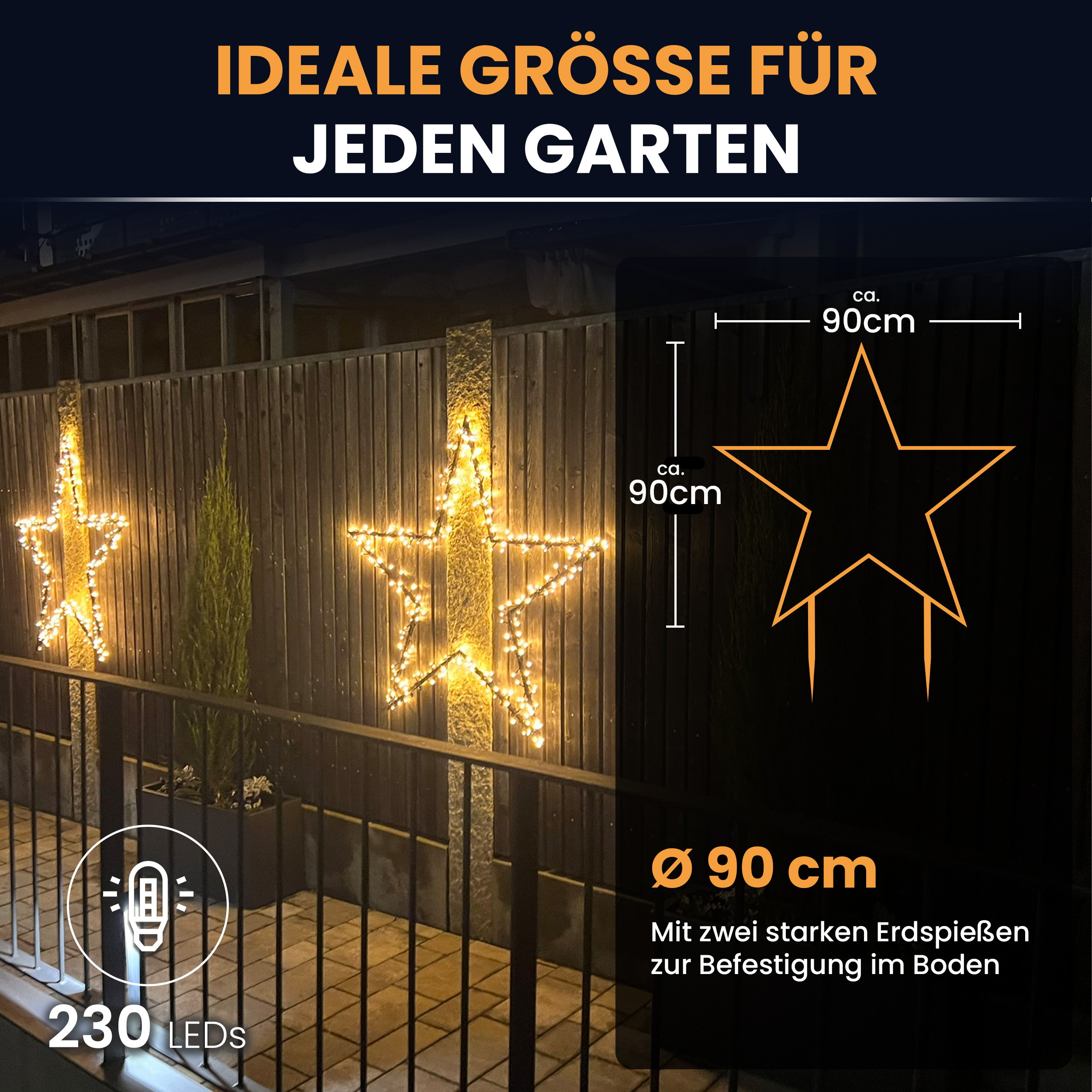 6gnN60npyLfWN1 Gartenstern mit Erdspieß und LED Beleuchtung Weihnachtsstern