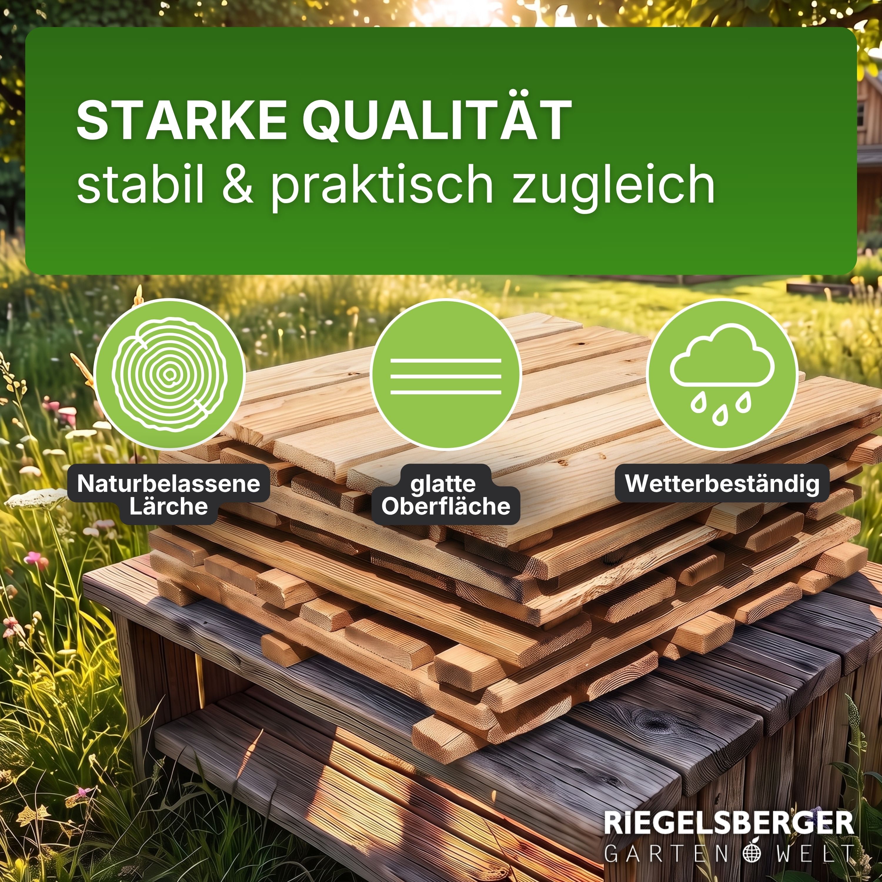 Terrassenfliese aus Lärchenholz 50x50cm Holzfliese Balkonfliese Fliese Lärche 8er Set (1 Karton)