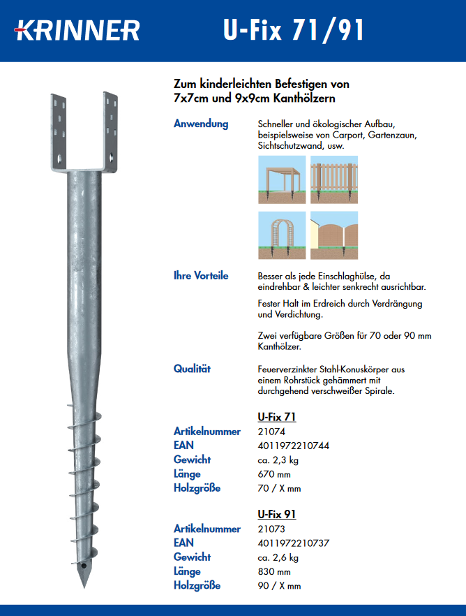 krinner_39ra1WrPeNDUVi KRINNER Eindrehanker 91 mm Schraubfundament U-FIX für Pfosten 90 mm