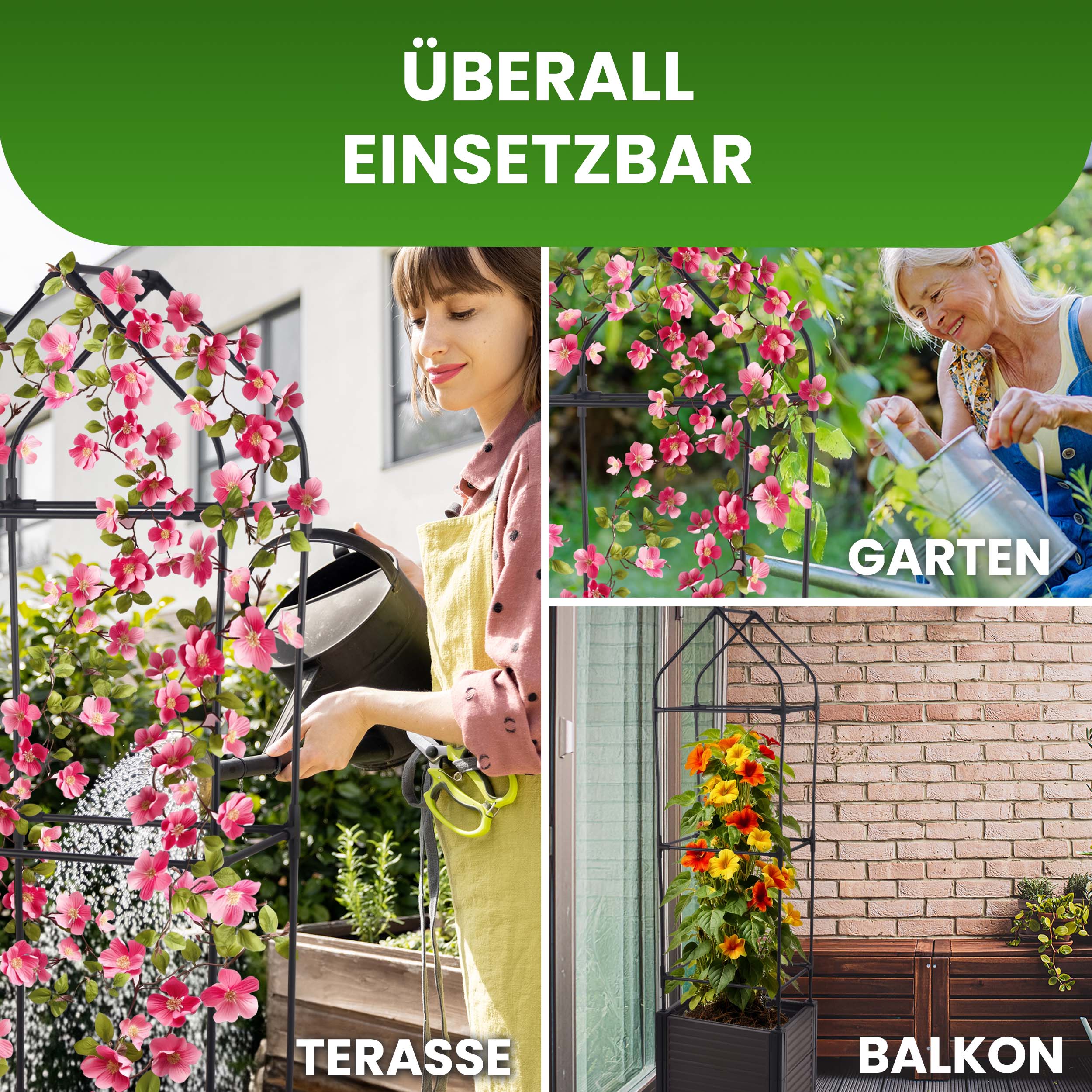 Blumenkasten Set mit Rankhilfe 3 Ebenen 42x30xH160 cm Pflanzkasten auf Rädern für Garten Terrasse Blumenkasten Set mit Rankhilfe 3 Ebenen 42x30xH160 cm Pflanzkasten auf Rädern für Garten Terrasse