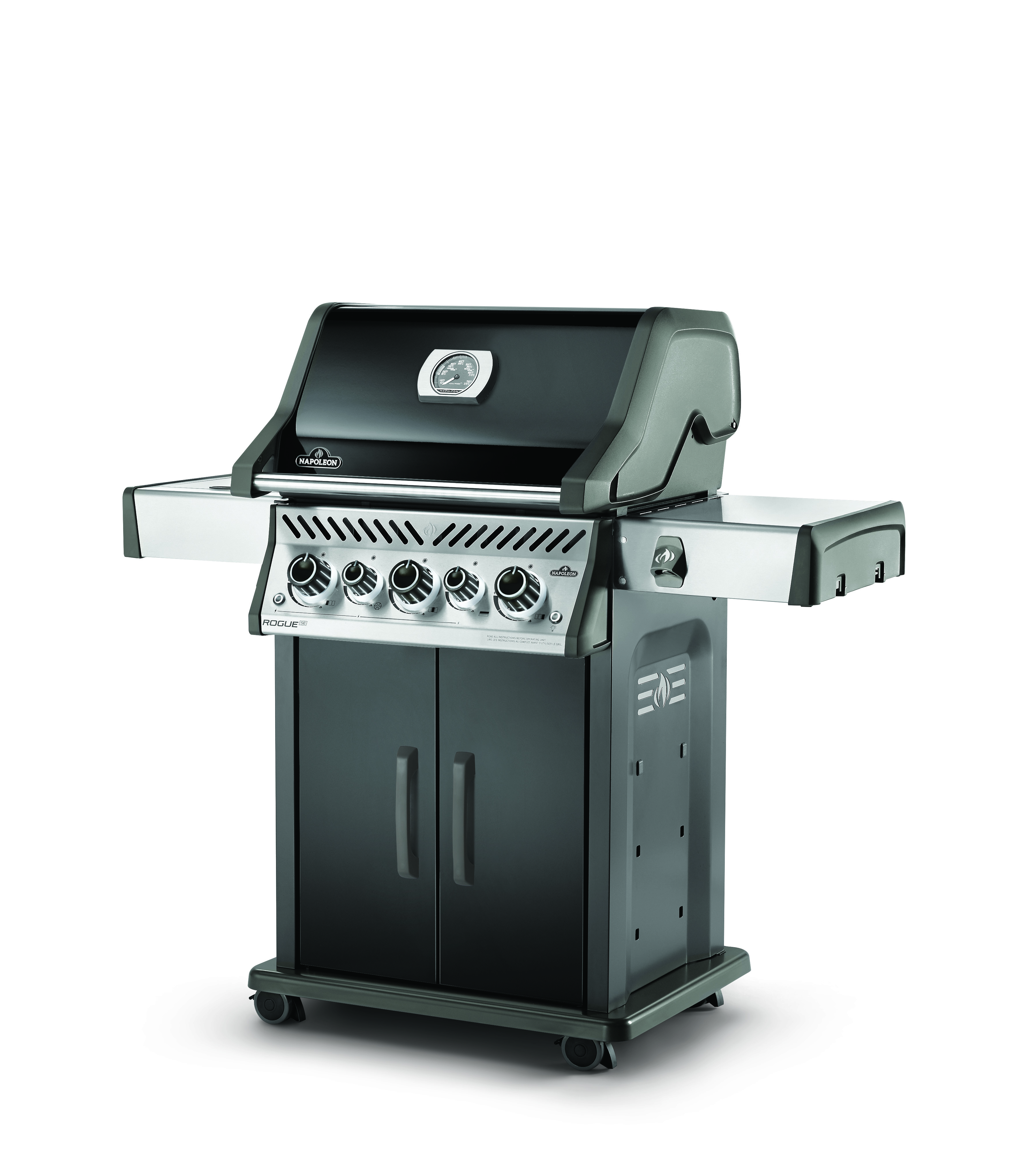 rse425rsibpk_angle Napoleon Gasgrill Rogue SE425, mit Heck- und Seitenbrenner, Schwarz, inkl. Drehspieß